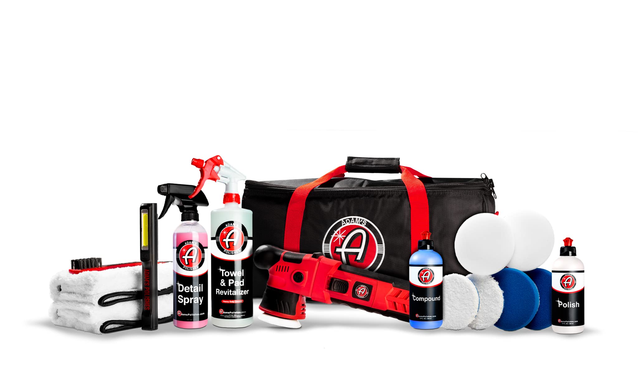 Adam's 12mm SK Pro Car Polisher Kit (16 Item) - Professional Buffer Polisher for Car Detailing & Scratch Repair - Includes Microfiber Towels, Polish, Compound, Pads, Tools, Carry Tote, & More