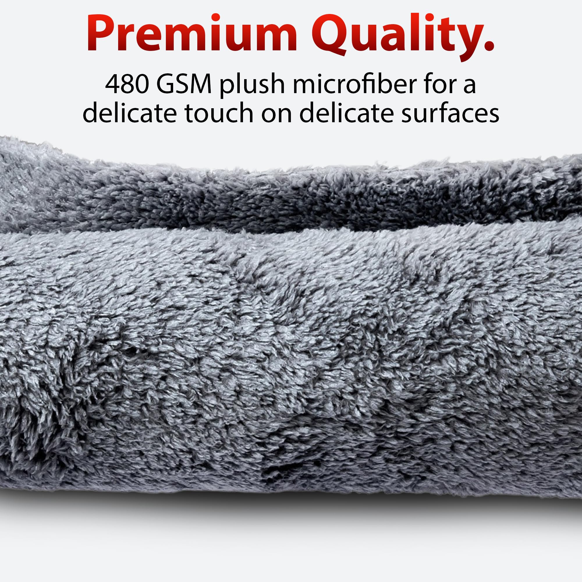 Adam's Borderless Grey Microfiber Towel (1pk) - Premium Ultra Soft Car Detailng Towel Cloths, 480gsm - Safe for Car Wash, Home Cleaning & Pet Drying Cloths (16 Inch x 16 Inch) - Image 3
