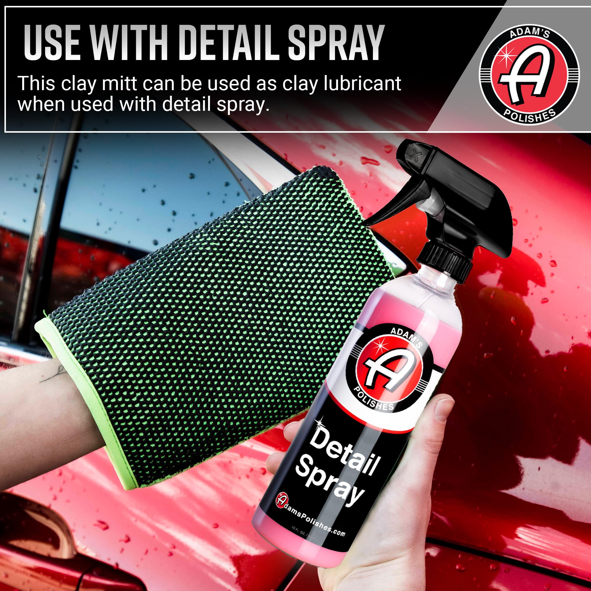 Adam's Clay Mitt Kit (Green) - Car Detailing Clay Bar Kit W/Detail Spray Lubricant for Auto Detail Paint Decon - Quickly Removes Debris from Your Vehicle Exterior Paint, Glass, Wheels, Chrome & More - Image 3
