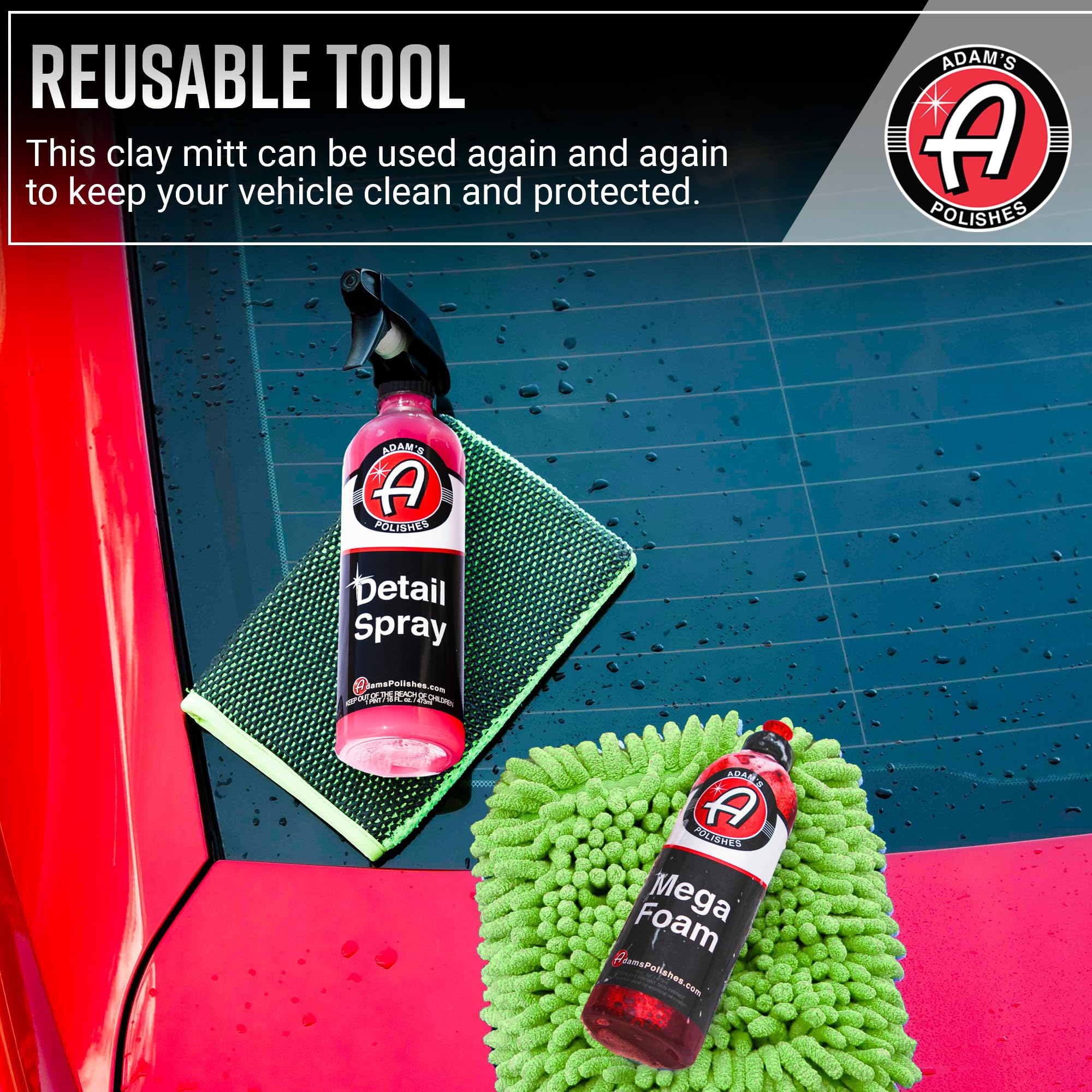 Adam's Clay Mitt Kit (Green) - Car Detailing Clay Bar Kit W/Detail Spray Lubricant for Auto Detail Paint Decon - Quickly Removes Debris from Your Vehicle Exterior Paint, Glass, Wheels, Chrome & More - Image 5