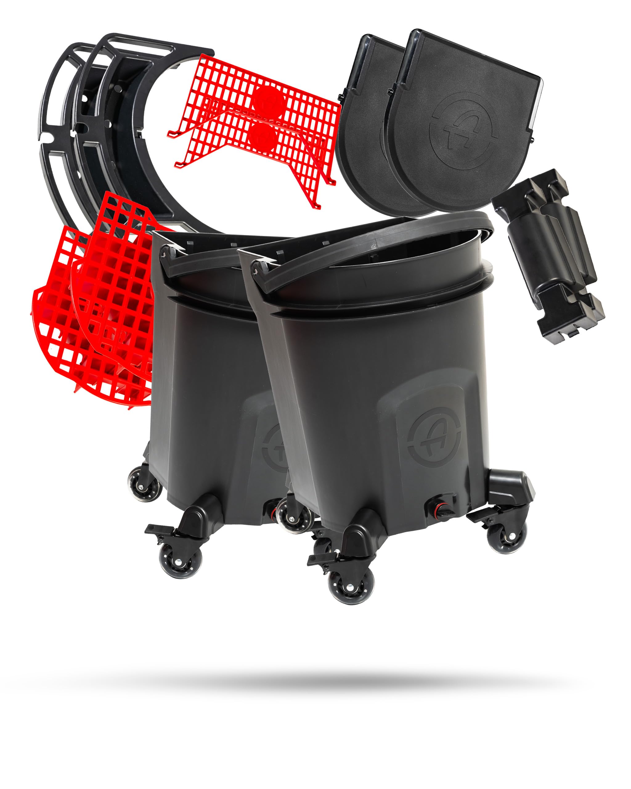 Adam's Double Complete Premium Detailing Bucket - Car Wash Bucket with Grit Guard, Seat Pad, Organization Rack, Drain Plug, 2 Locking Wheels | Innovative Detail 5 Gallon Bucket Kit System
