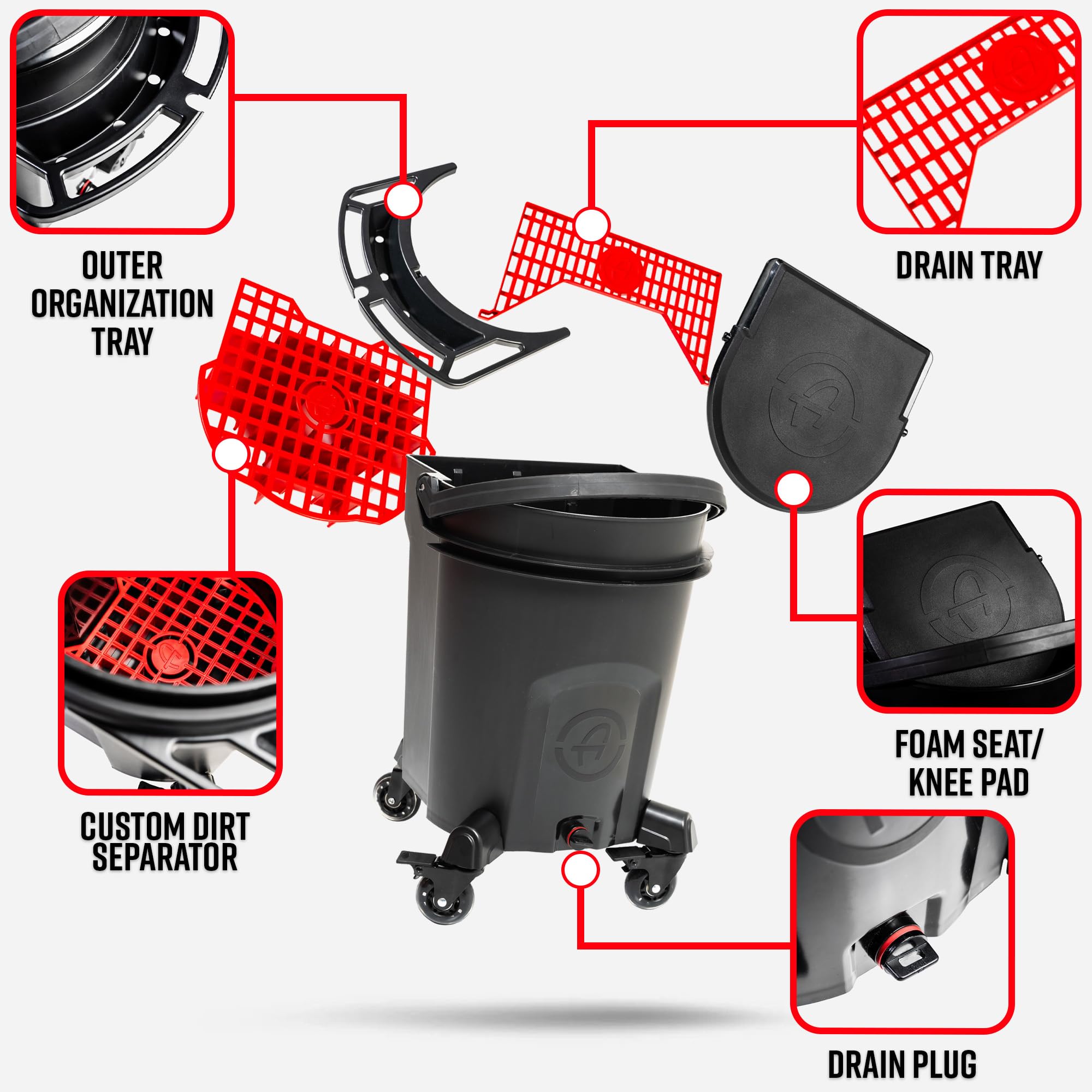 Adam's Double Complete Premium Detailing Bucket - Car Wash Bucket with Grit Guard, Seat Pad, Organization Rack, Drain Plug, 2 Locking Wheels | Innovative Detail 5 Gallon Bucket Kit System - Image 2
