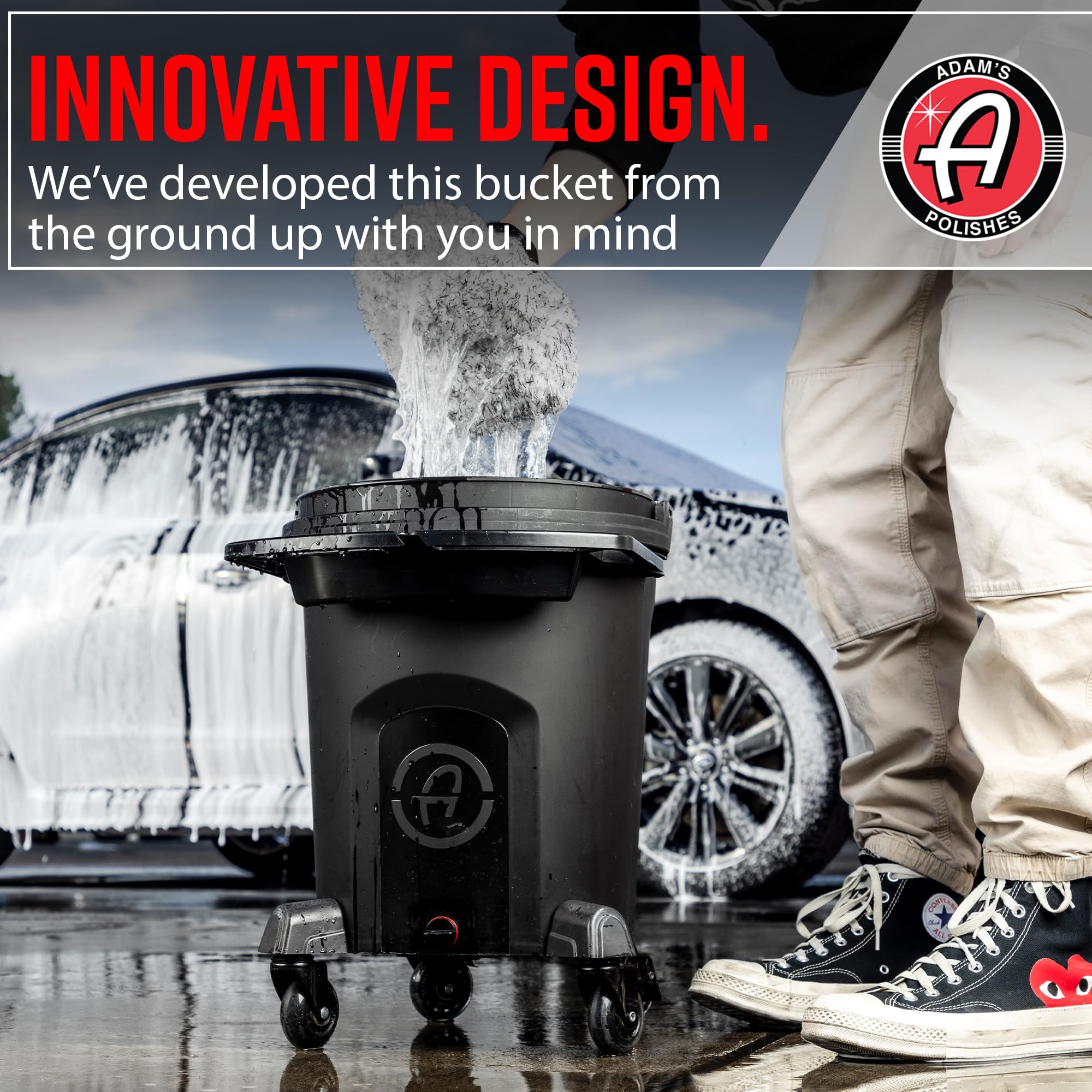 Adam's Double Complete Premium Detailing Bucket - Car Wash Bucket with Grit Guard, Seat Pad, Organization Rack, Drain Plug, 2 Locking Wheels | Innovative Detail 5 Gallon Bucket Kit System - Image 3