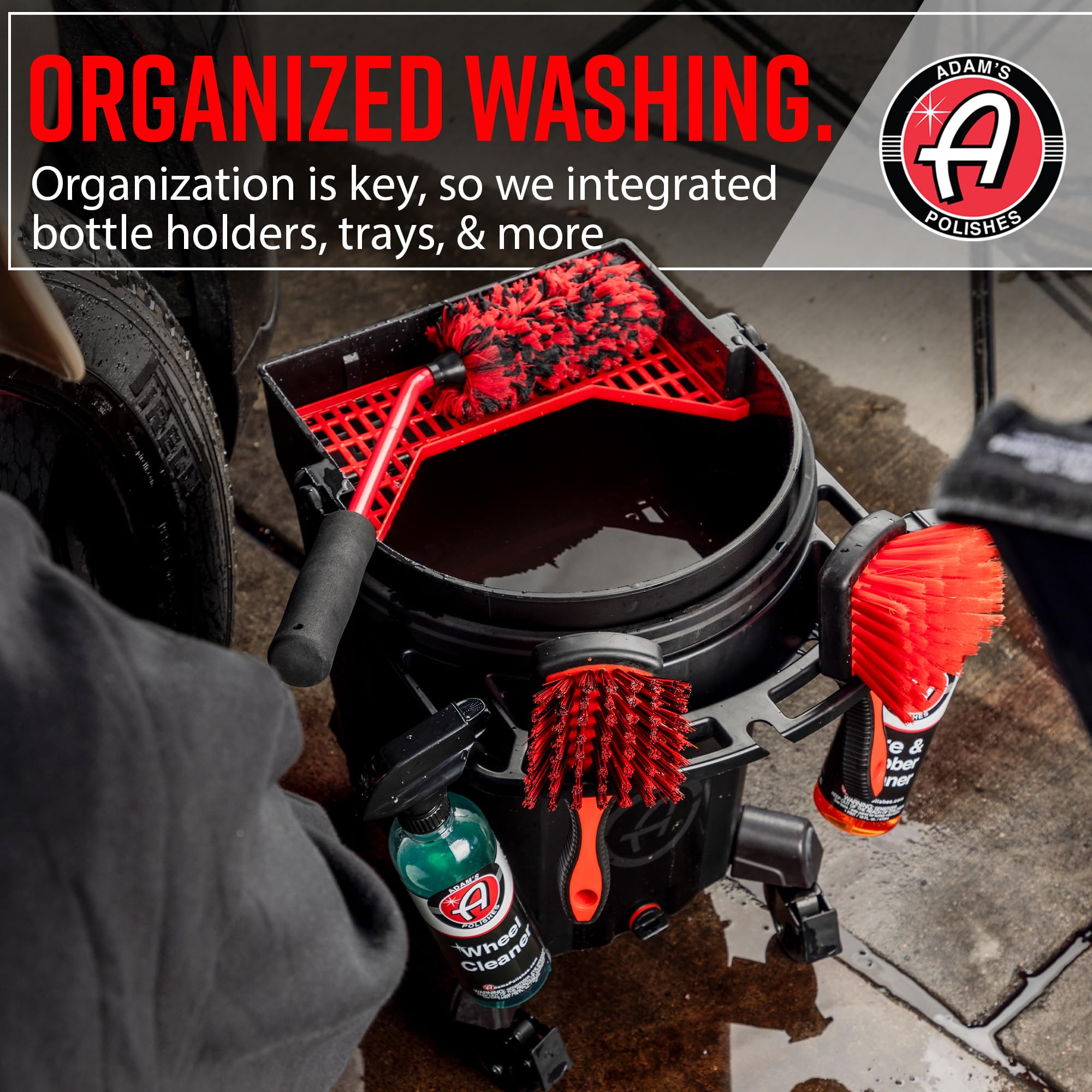 Adam's Double Complete Premium Detailing Bucket - Car Wash Bucket with Grit Guard, Seat Pad, Organization Rack, Drain Plug, 2 Locking Wheels | Innovative Detail 5 Gallon Bucket Kit System - Image 7