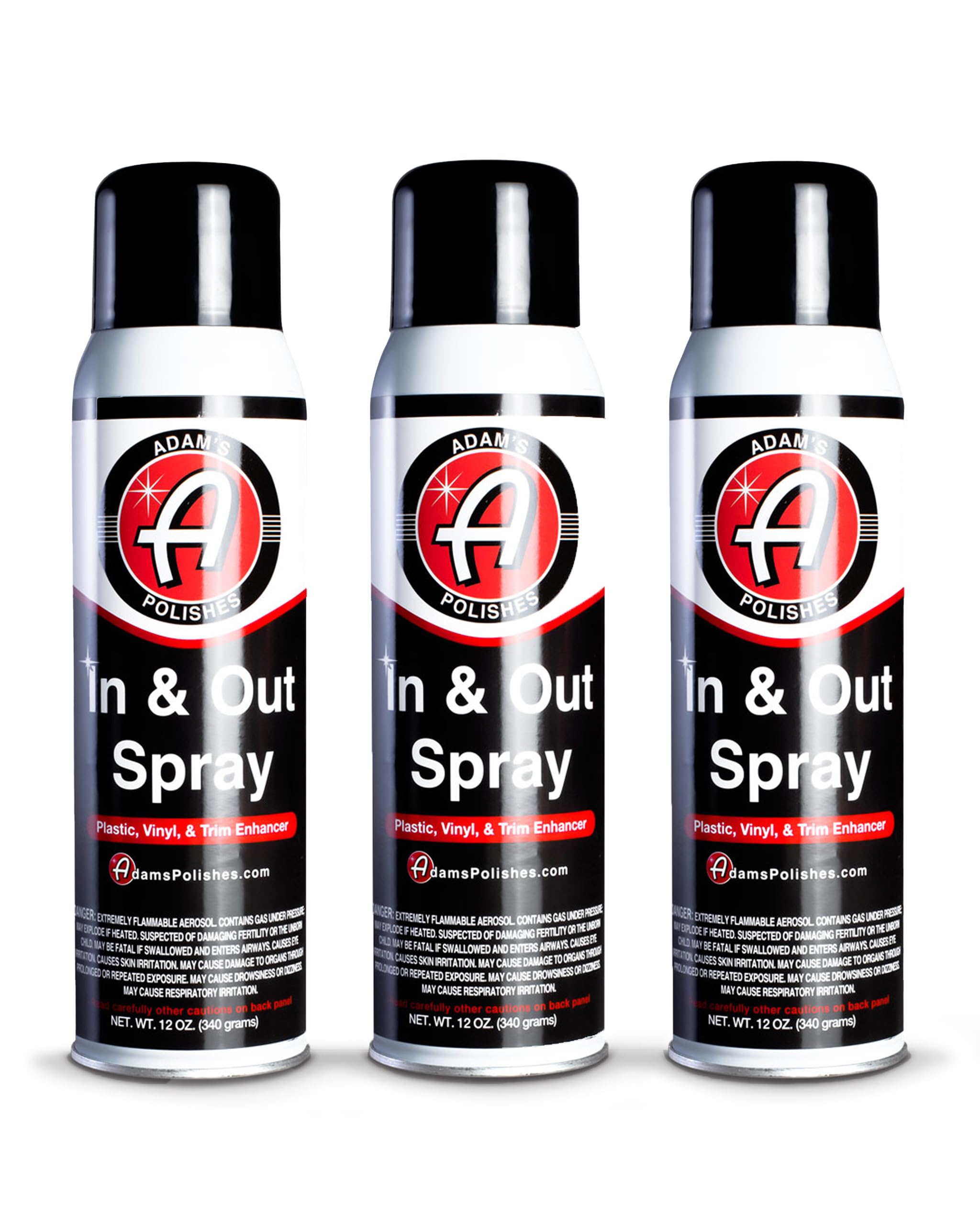 Adam's in & Out Spray (3 Pack) - Interior & Exterior Car Detail Spray for Plastics, Rubber & Vinyl, Fast Coverage, Streak-Free Finish