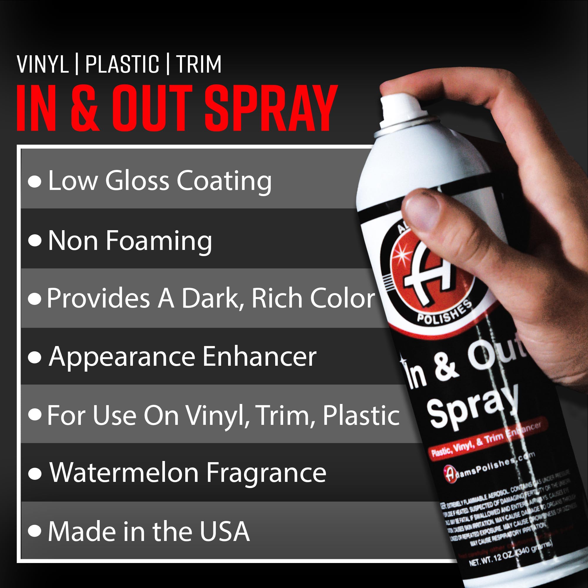 Adam's in & Out Spray (3 Pack) - Interior & Exterior Car Detail Spray for Plastics, Rubber & Vinyl, Fast Coverage, Streak-Free Finish - Image 2