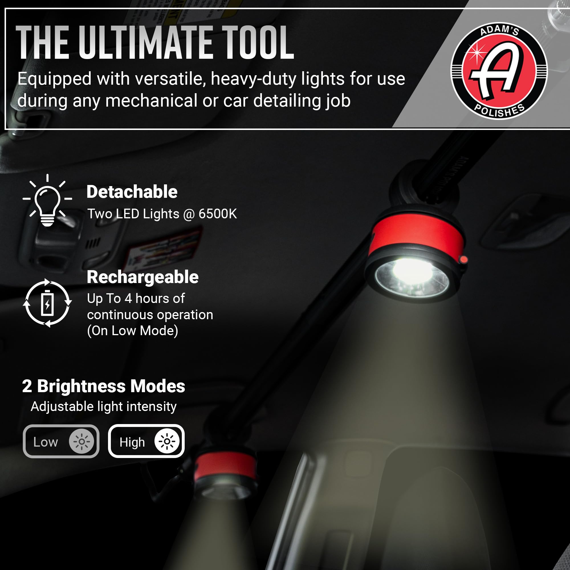Adam's Interior & Hood Light Bar - Wireless Underhood Work Light for Interior Car Detailing, DIY Job Garage Light for Auto Mechanic Repairs - 6500K LED, Long Lasting & Removable - Image 2