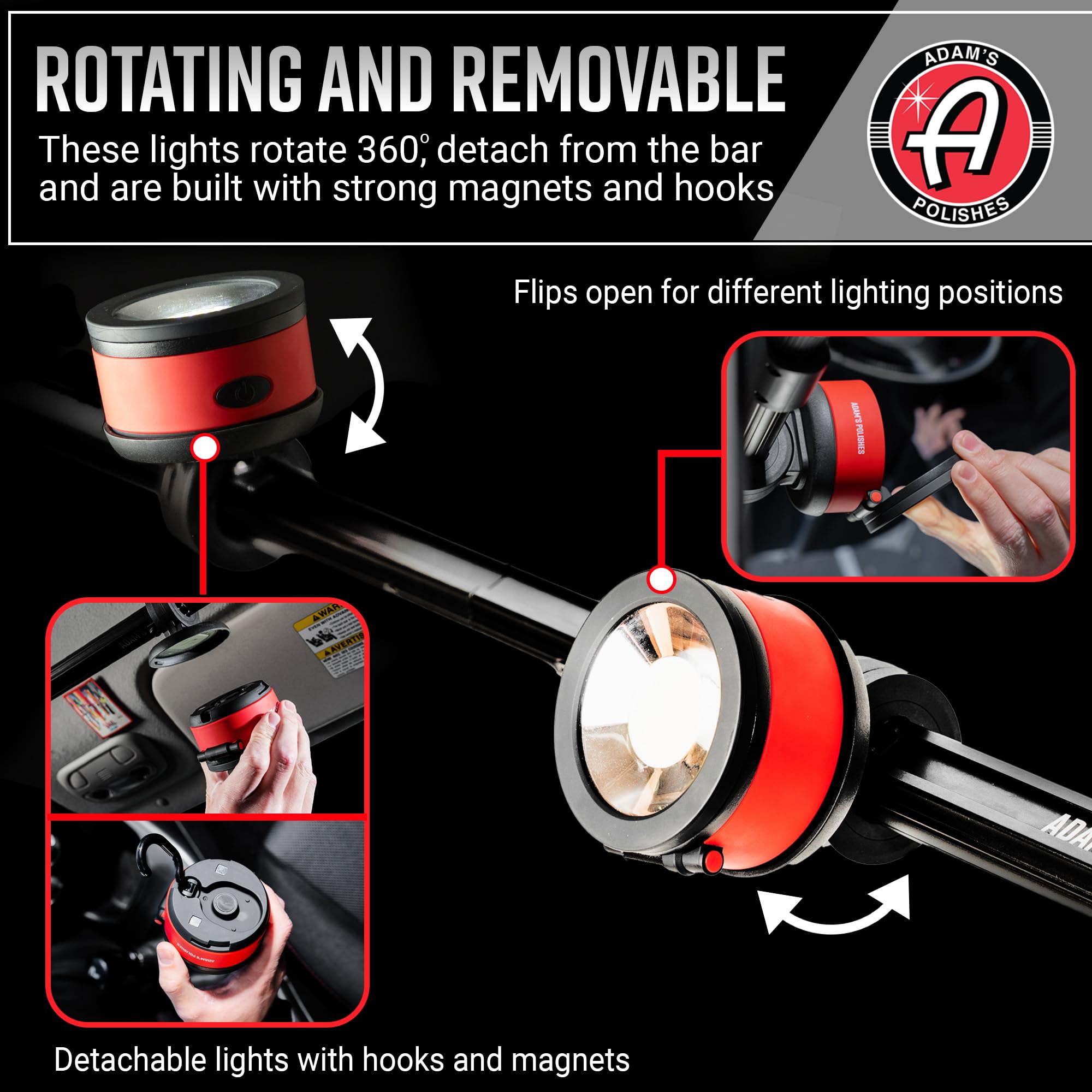 Adam's Interior & Hood Light Bar - Wireless Underhood Work Light for Interior Car Detailing, DIY Job Garage Light for Auto Mechanic Repairs - 6500K LED, Long Lasting & Removable - Image 6