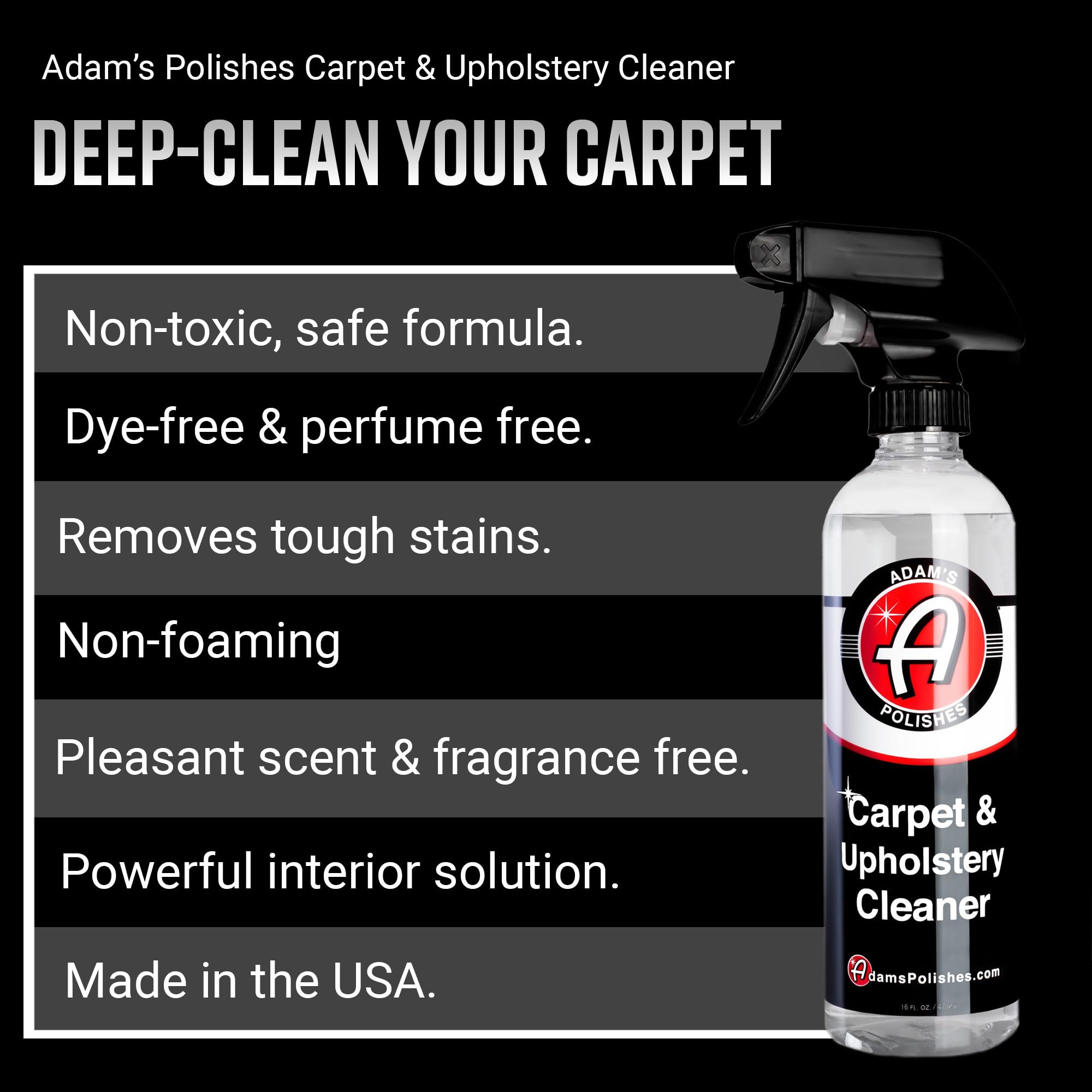 Adam's Polishes Carpet & Upholstery Cleaner - Powerful Car Carpet Cleaner for Auto Detailing, Fabric Interior Solution, Stain Remover Spray for Seat, Floor Mats (128 fl. oz (Gallon)) - Image 2