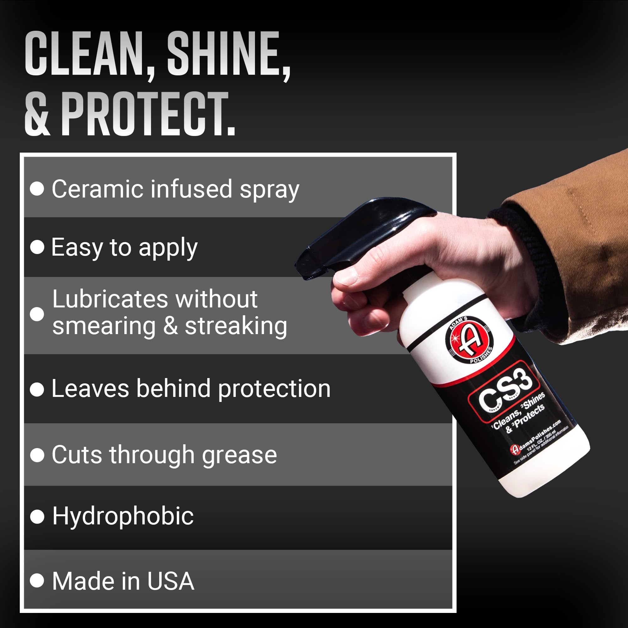 Adam's Polishes CS3 (16oz) - Ceramic Spray Coating That Cleans, Shines & ProtectsTop Coat Car Wash Polish & Paint Protectant Stronger Than Car Wax | RV Boat Motorcycle Car Detailing Waterless Wash - Image 2