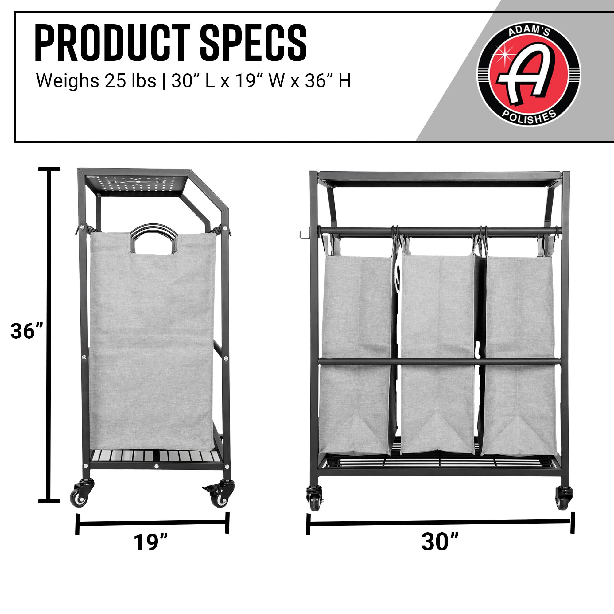 Adam's Polishes Detailing Towel Cart for Dirty Laundry, Cloths, Rags, Clothes, Hamper Basket in Garage, Laundry Room, Home, Storage Etc. - Image 2