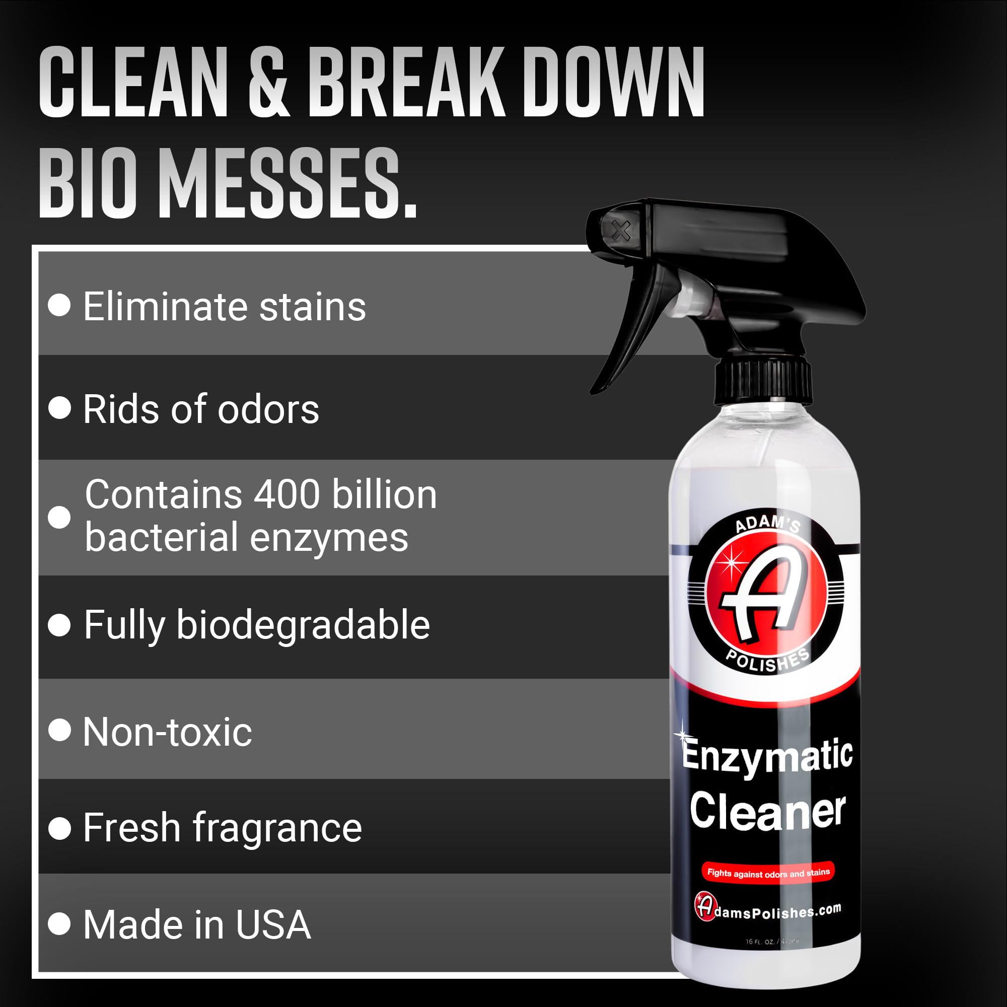 Adam's Polishes Enzymatic Cleaner 16oz - Eliminate Stains & Odors From Extreme Bio-Based Messes - Water-Based, Non-Toxic All Purpose Interior Cleaner - Safe On All Surfaces In Your Home or Vehicle - Image 2