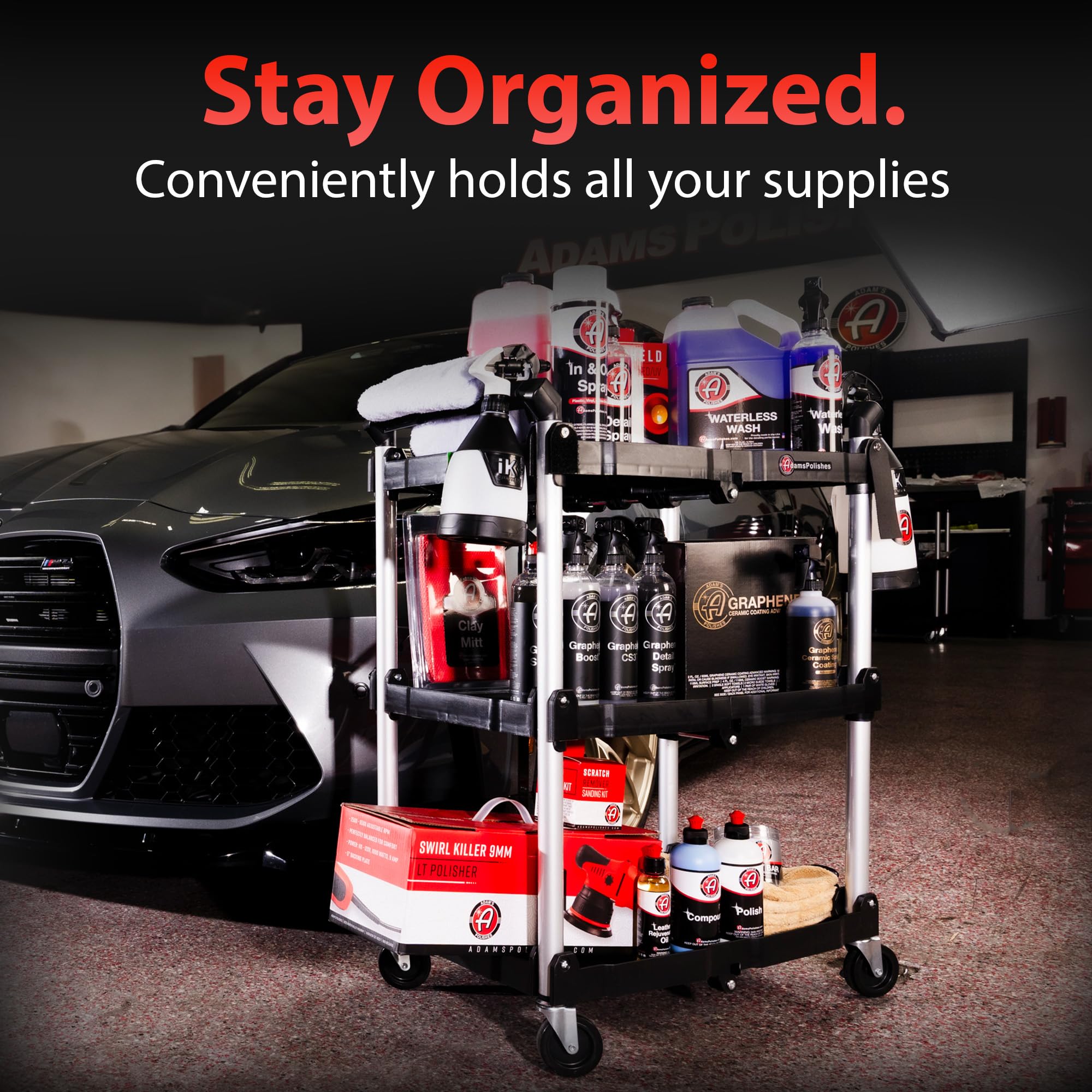 Adam's Polishes Foldable Detailing Cart - Collapsible Storage Utility Rolling Service Cart for Tools, Auto, Home, Garage, Car, Boat, Truck, RV, and More - Image 7