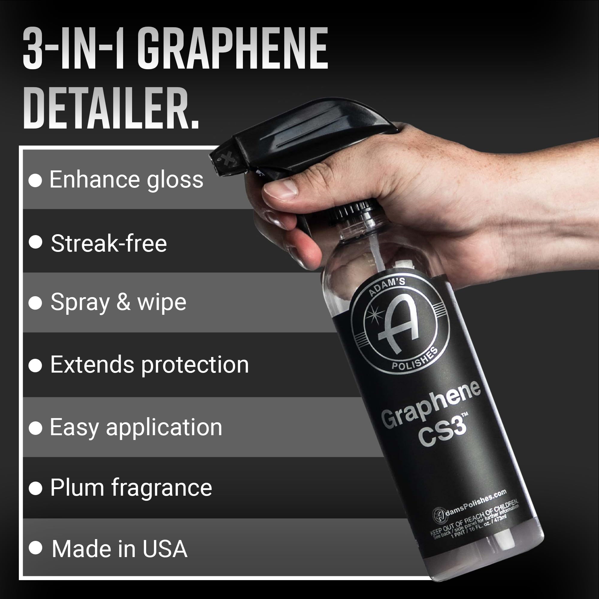 Adam's Polishes Graphene CS3 (16oz) - Graphene Waterless Wash Ceramic Spray Coating Detail Spray | High Gloss Car Wash Cleaning Spray for Car Detailing | RV Boat Motorcycle - Image 2