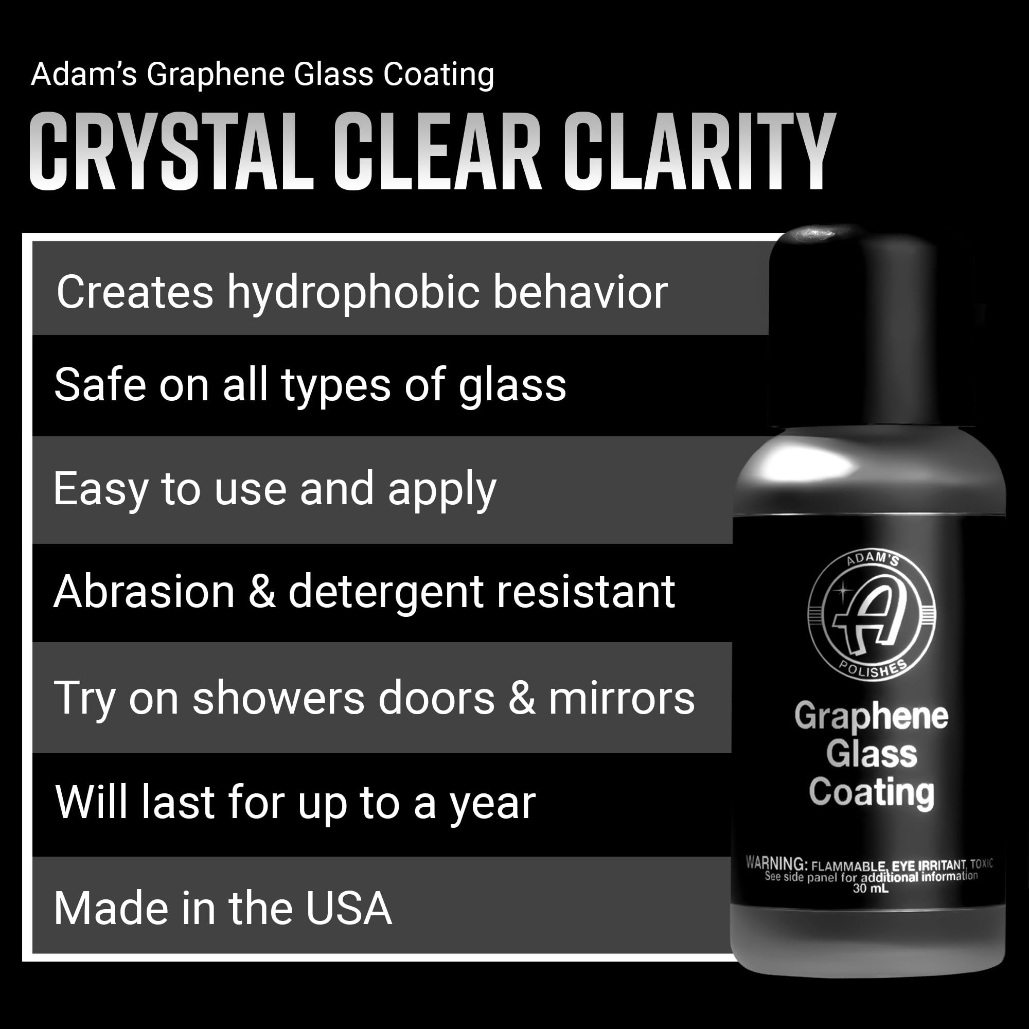 Adam's Polishes Graphene Glass Coating (30ml) - Advanced Rain Windshield Water Repellent for Cars, Shower Doors Mirrors and Other Glass Surfaces | Long Lasting Hydrophobic Graphene Ceramic Coating - Image 2