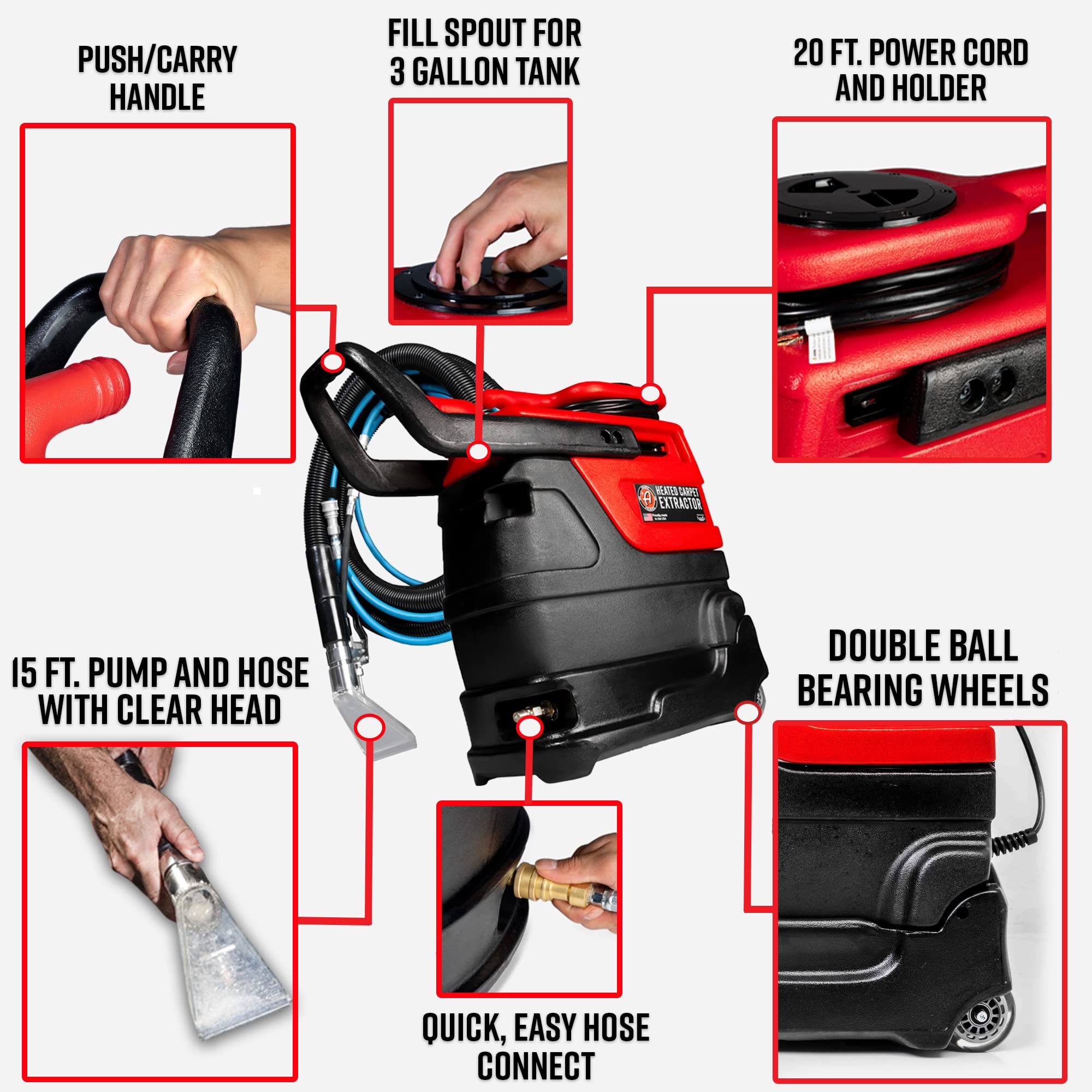 Adam's Polishes Heated Carpet Extractor - Powerful 200 Degree Spot and Upholstery Cleaner, Clear Head Hand Tool, 15 Foot Hose, Easy Dirt and Spot Removal for Vehicles - Image 2