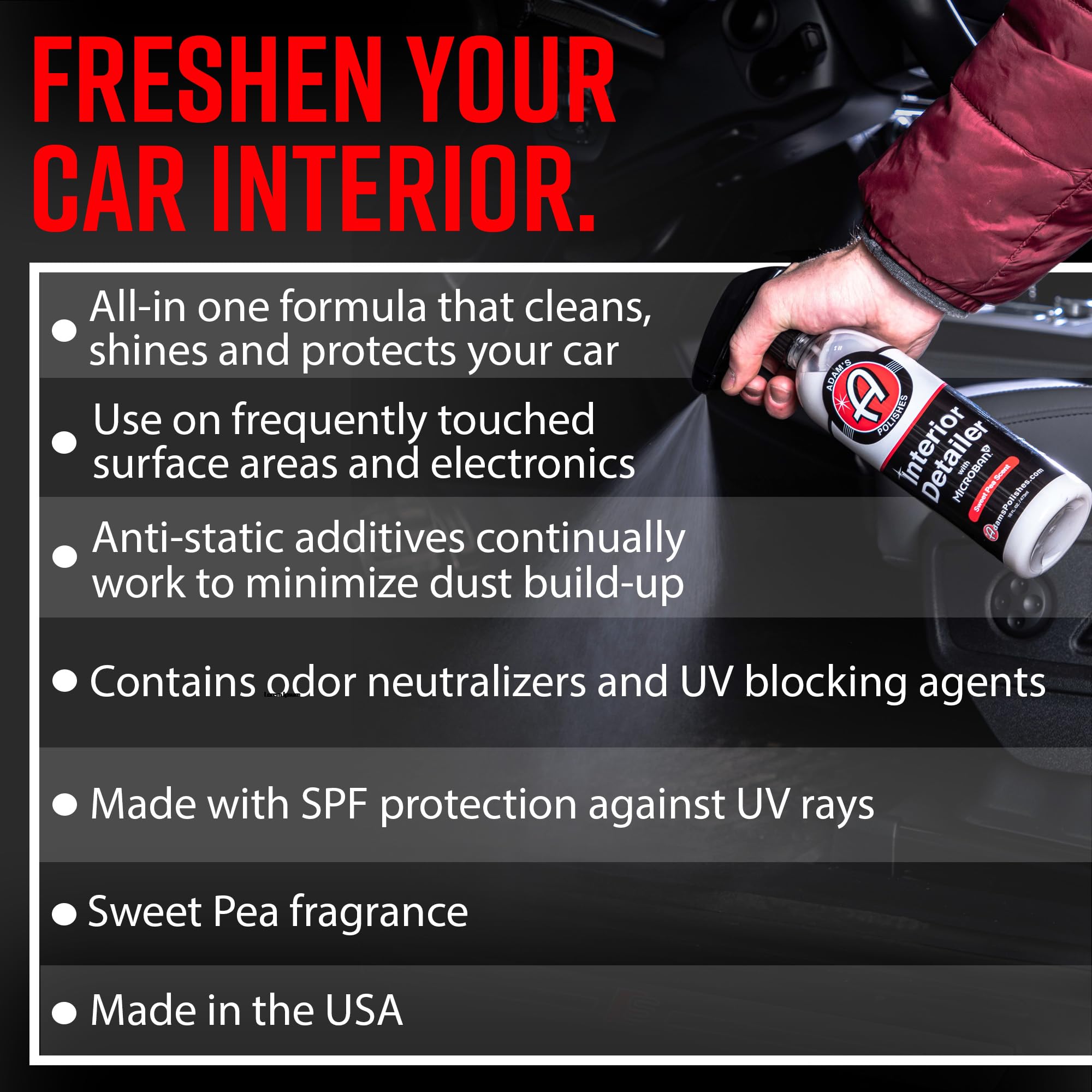 Adam's Interior Detailer Gallon (Sweet Pea) - Total Car Interior Cleaner, Protectant & Dressing, All Purpose Cleaner & Leather Conditioner - Vinyl, Dashboard, Screen, Seat Cleaner & More - Image 2