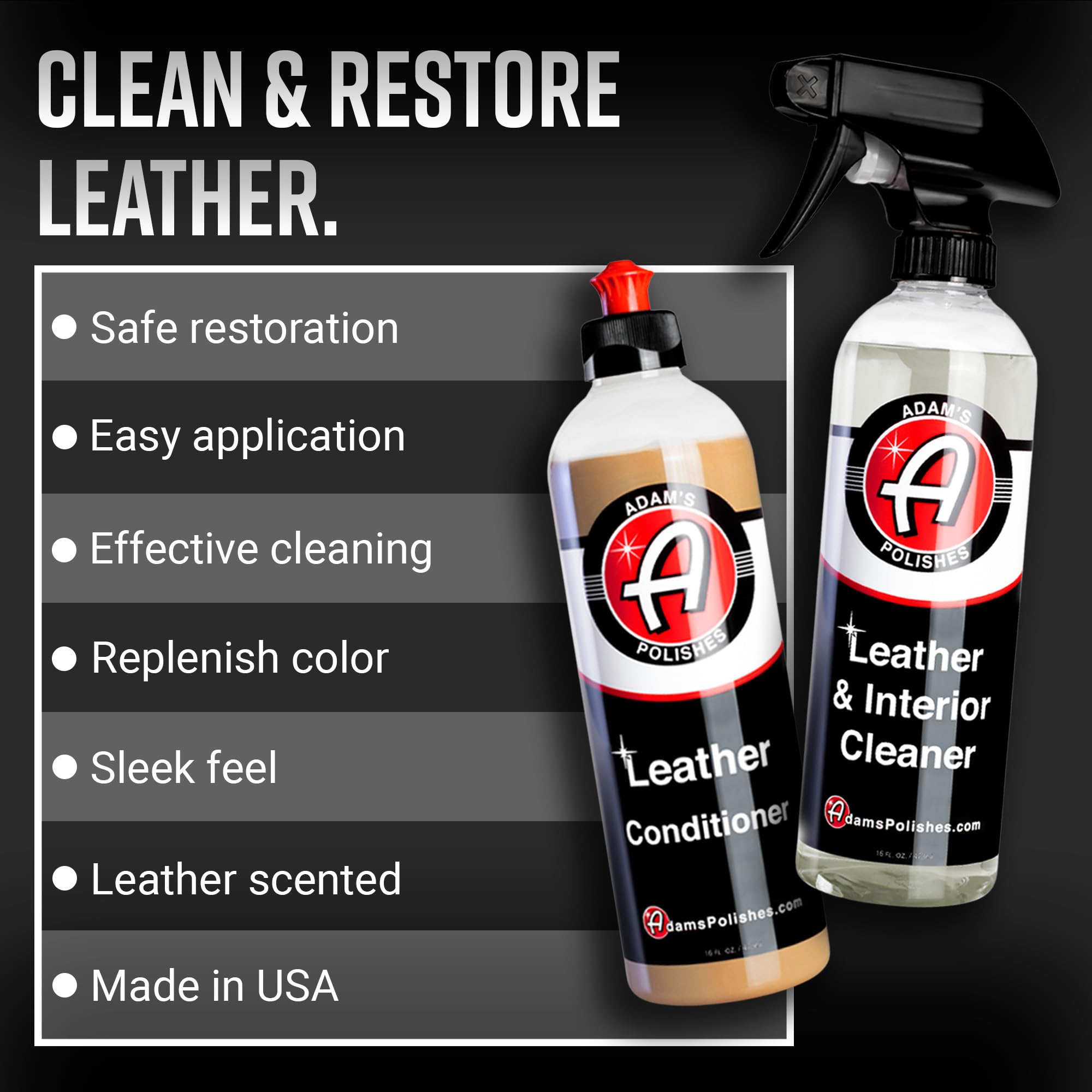 Adam's Polishes Leather Care Kit - Leather Cleaner & Conditioner Car Cleaning Supplies | UV Protection for Interior Accessories Steering Wheel Seat Dash Vinyl Shoe Polish Jacket - Image 2