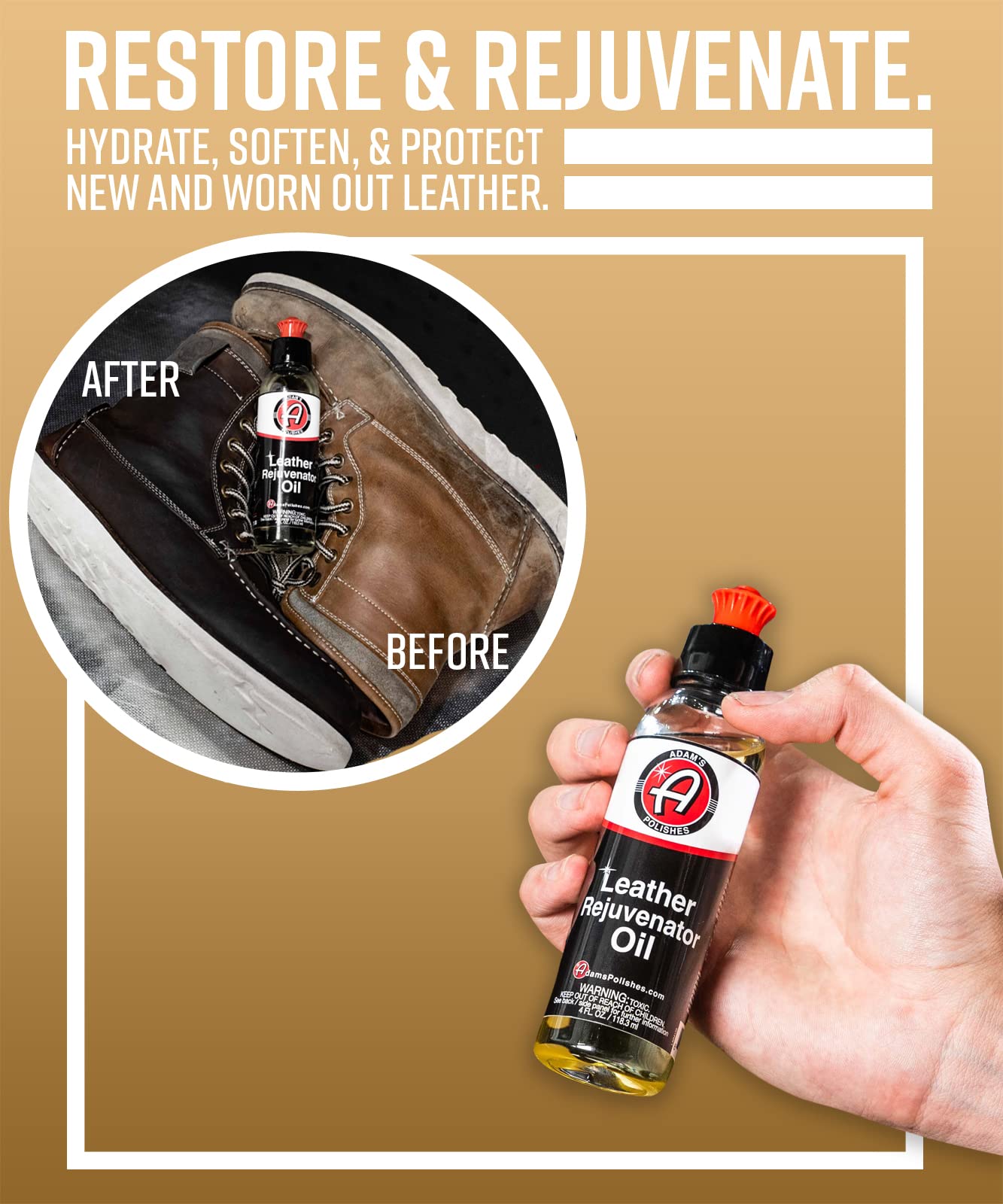 Adam's Polishes Leather Rejuvenator Oil (4oz) - Cleans, Hydrates, Protects All Leather Types, Colors, & Ages - Non Sticky, Non Greasy, & Non Silicone - Image 2