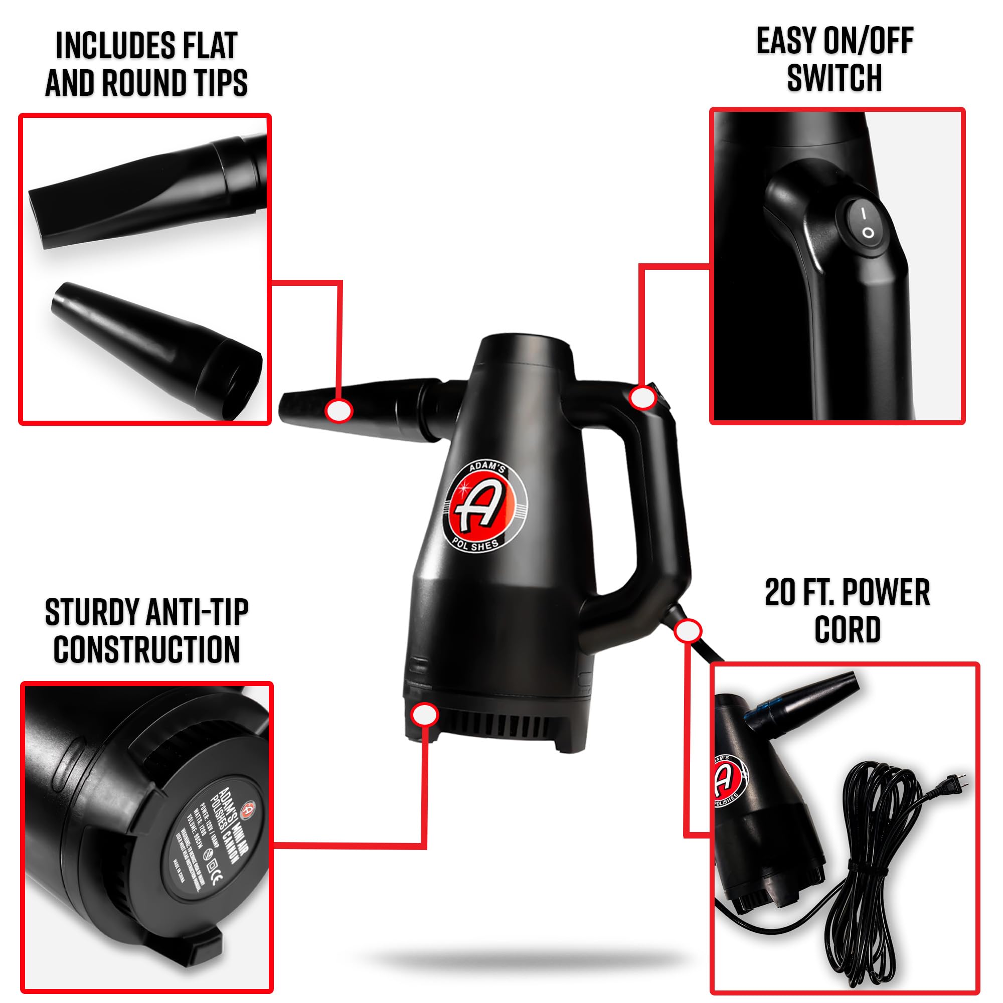Adam's Polishes Mini Air Cannon - Handheld High Powered Filtered Car Wash Dryer Blower| Dry Before Car Cleaning, Car Detailing, Car Wax, or Ceramic Coating | Auto Tool Kit Gift Boat RV Motorcycle - Image 2