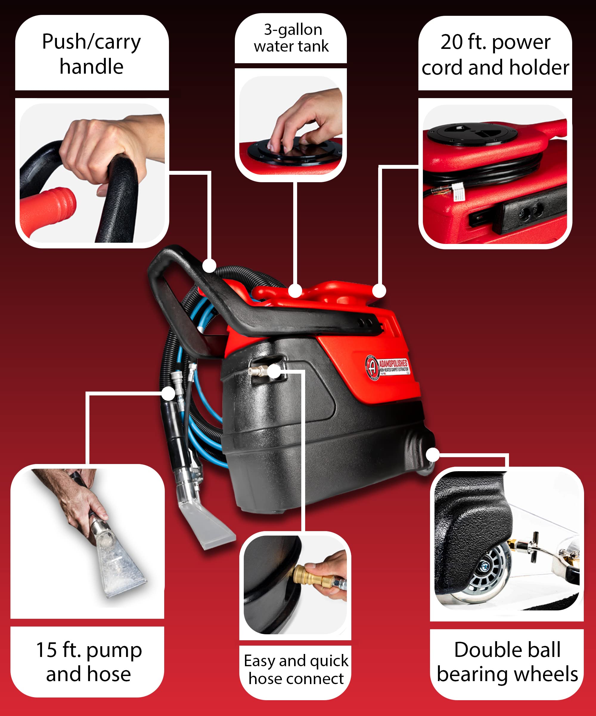 Adam's Polishes Non-Heated Carpet Extractor, Powerful Spot and Upholstery Cleaner, Clear Hand Tool, 15 Foot Hose, Easy Dirt and Spot Removal for Vehicles - Image 2