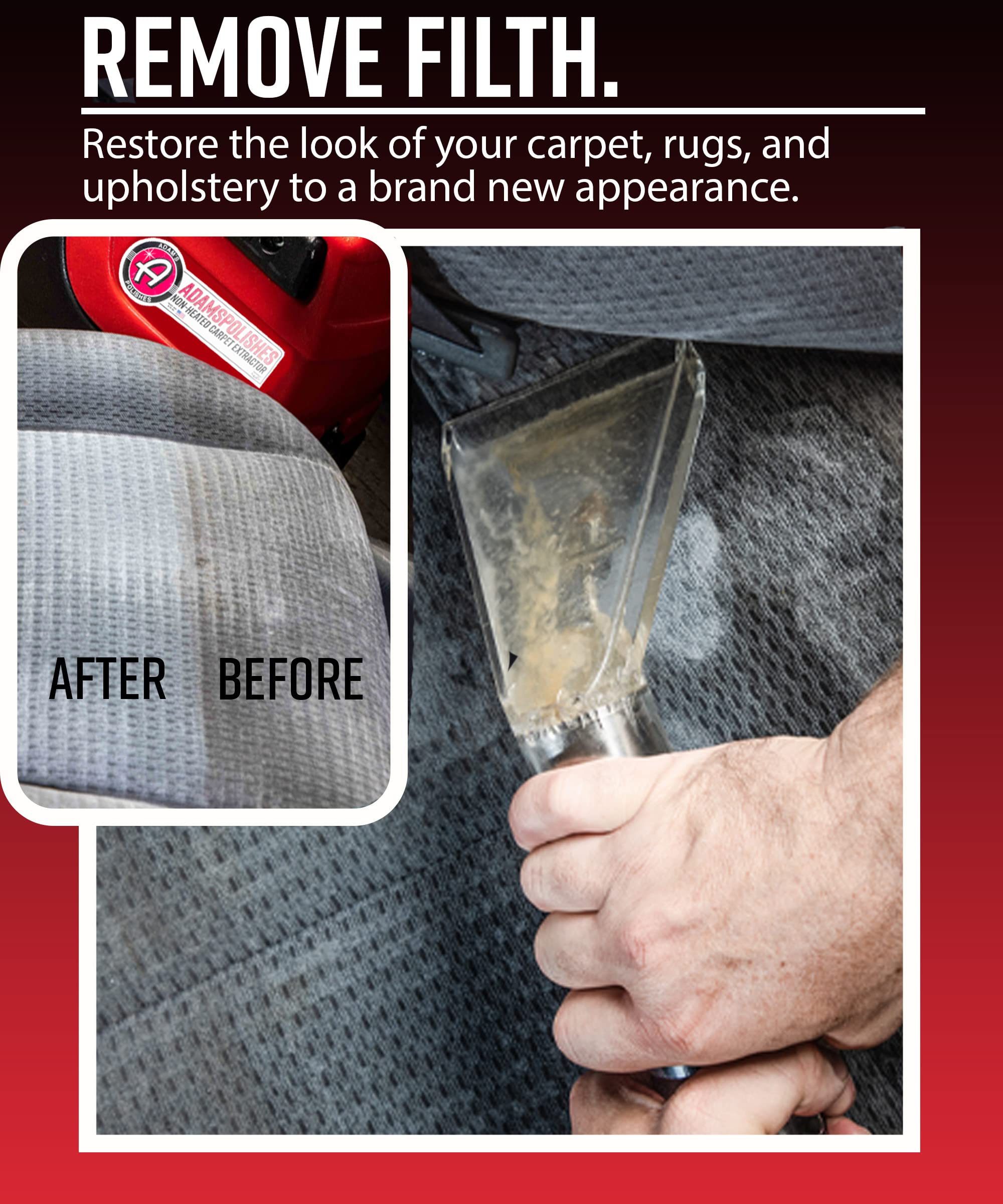Adam's Polishes Non-Heated Carpet Extractor, Powerful Spot and Upholstery Cleaner, Clear Hand Tool, 15 Foot Hose, Easy Dirt and Spot Removal for Vehicles - Image 5