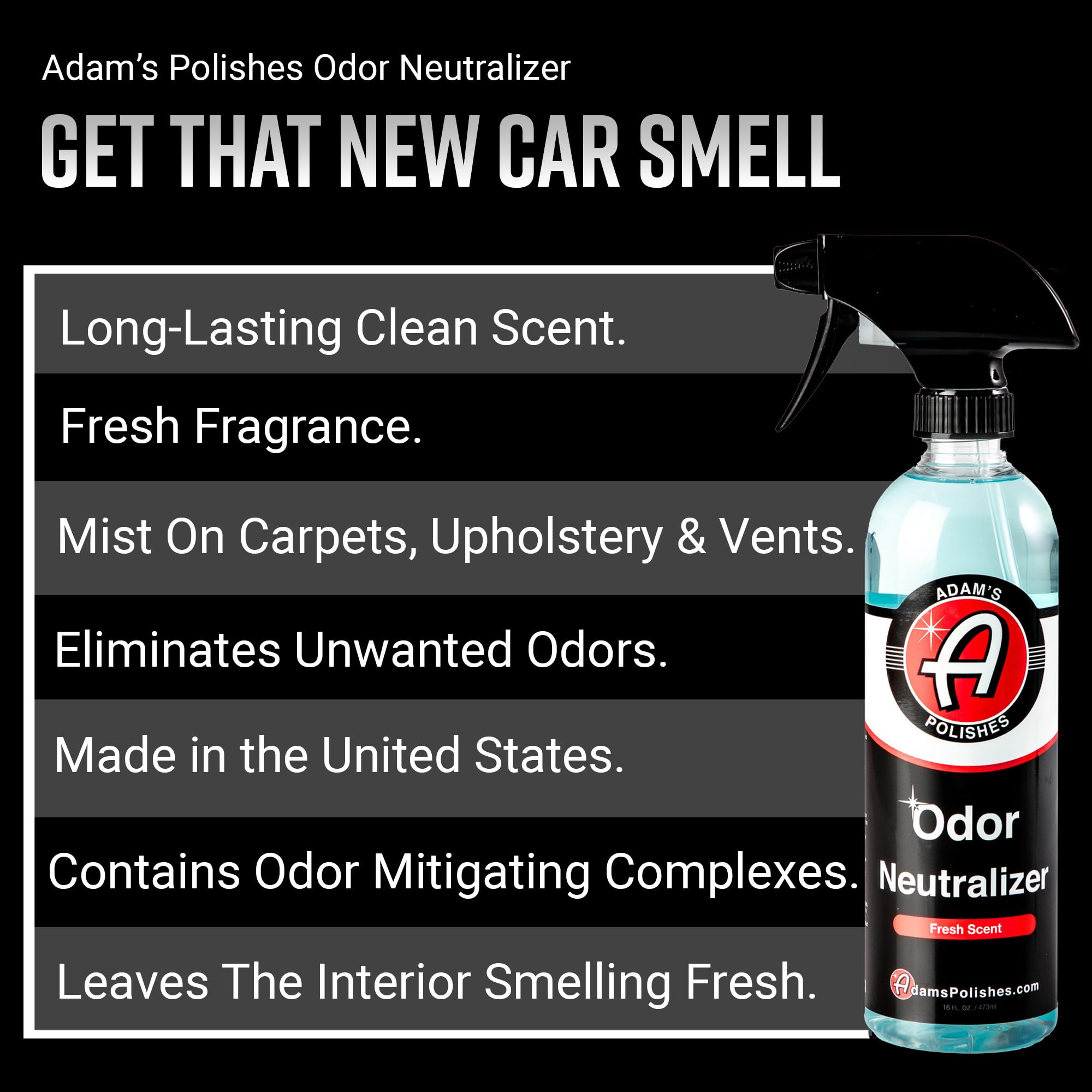 Adam's Polishes Odor Neutralizer (Fresh Scent, 16oz) - Car Air Freshener Spray That Eliminates Harmful Odors from Car Interior Accessories, Leather, Carpet, Upholstery & Pet Odors - Image 2
