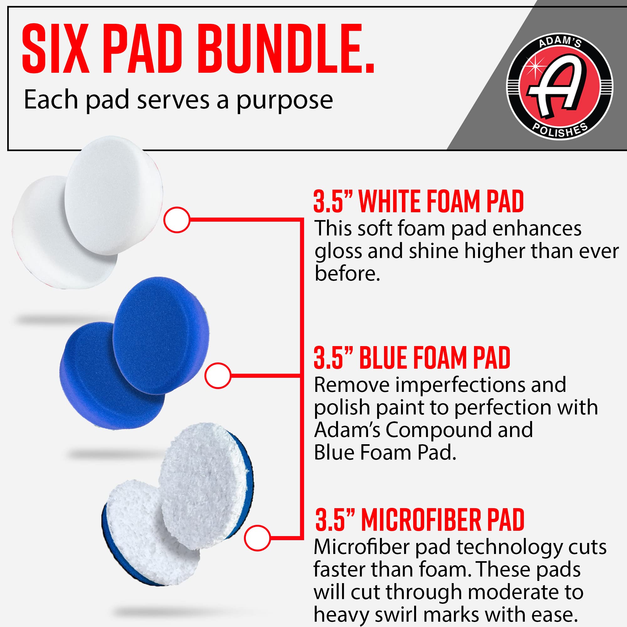 Adam's Polishes Premium Polisher Pads Bundle, Expertly Designed to Make Polishing and Paint Correction Easier & Quicker, Color Coded to Match with Recommended Polishes or Compounds (3.5 Pads Bundle) - Image 2