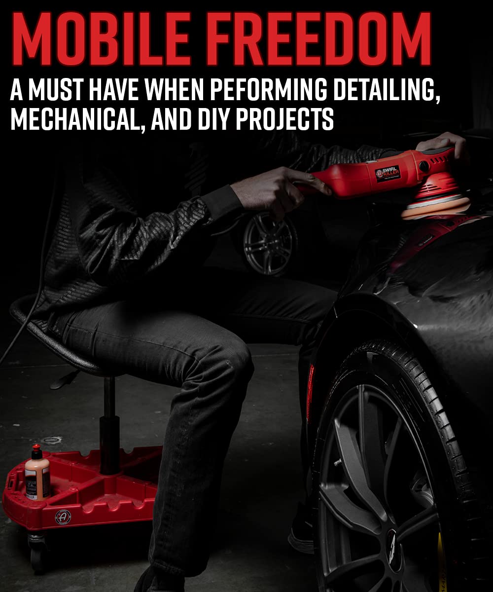 Adam's Polishes Pro Rolling Stool, Car Detailing Stool Chair, Shop Stool with Wheels, Garage Organizer, Tool Organizer Tray, Adjustable Height for Car Cleaning Buffer Polisher Ceramic Coating Car Wax - Image 4