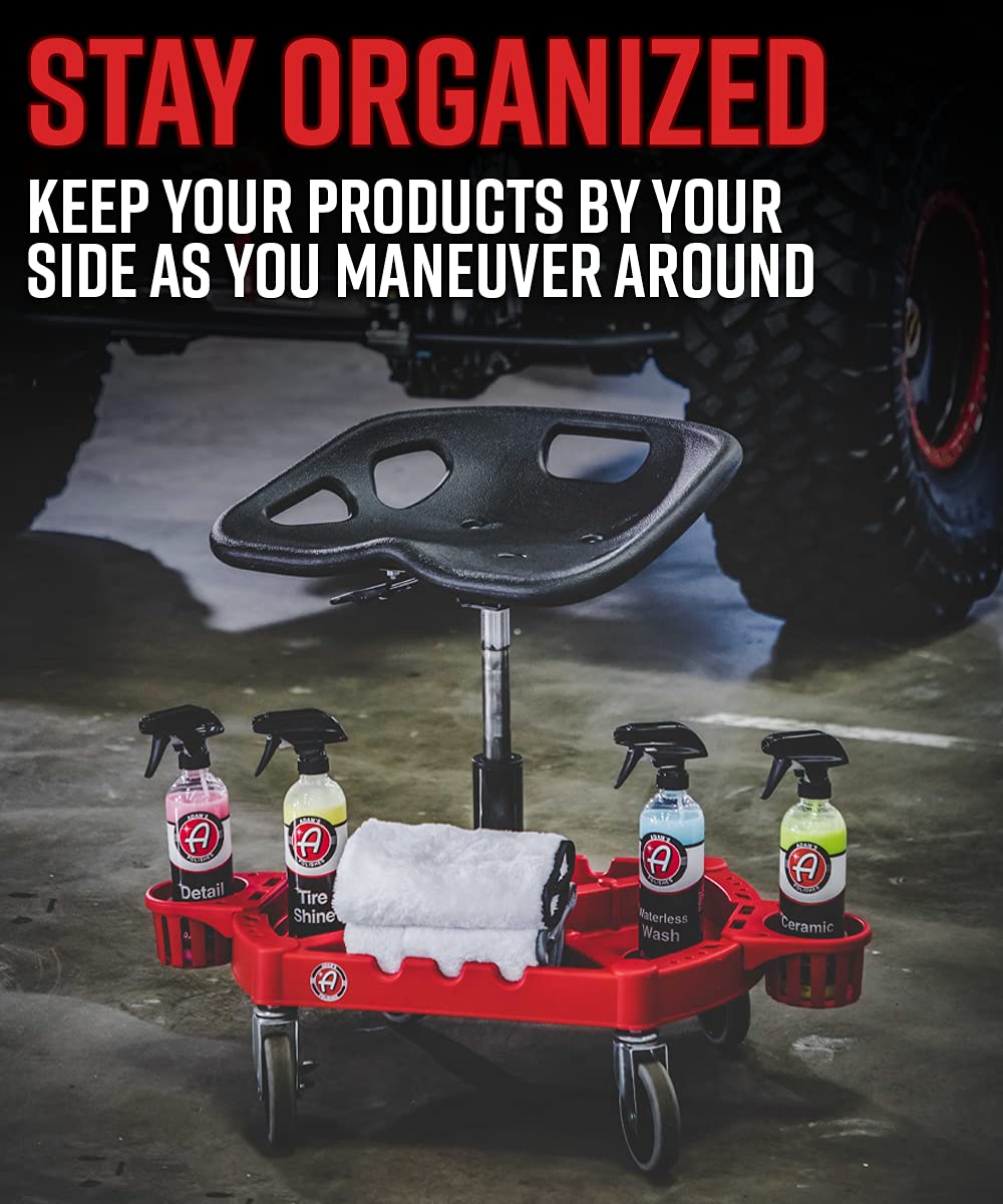 Adam's Polishes Pro Rolling Stool, Car Detailing Stool Chair, Shop Stool with Wheels, Garage Organizer, Tool Organizer Tray, Adjustable Height for Car Cleaning Buffer Polisher Ceramic Coating Car Wax - Image 5