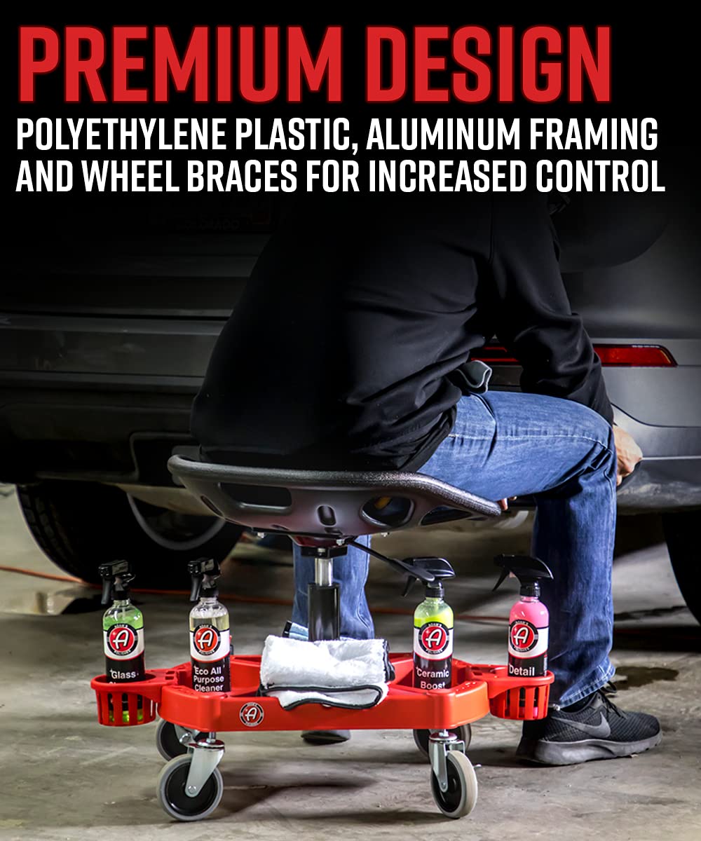 Adam's Polishes Pro Rolling Stool, Car Detailing Stool Chair, Shop Stool with Wheels, Garage Organizer, Tool Organizer Tray, Adjustable Height for Car Cleaning Buffer Polisher Ceramic Coating Car Wax - Image 7