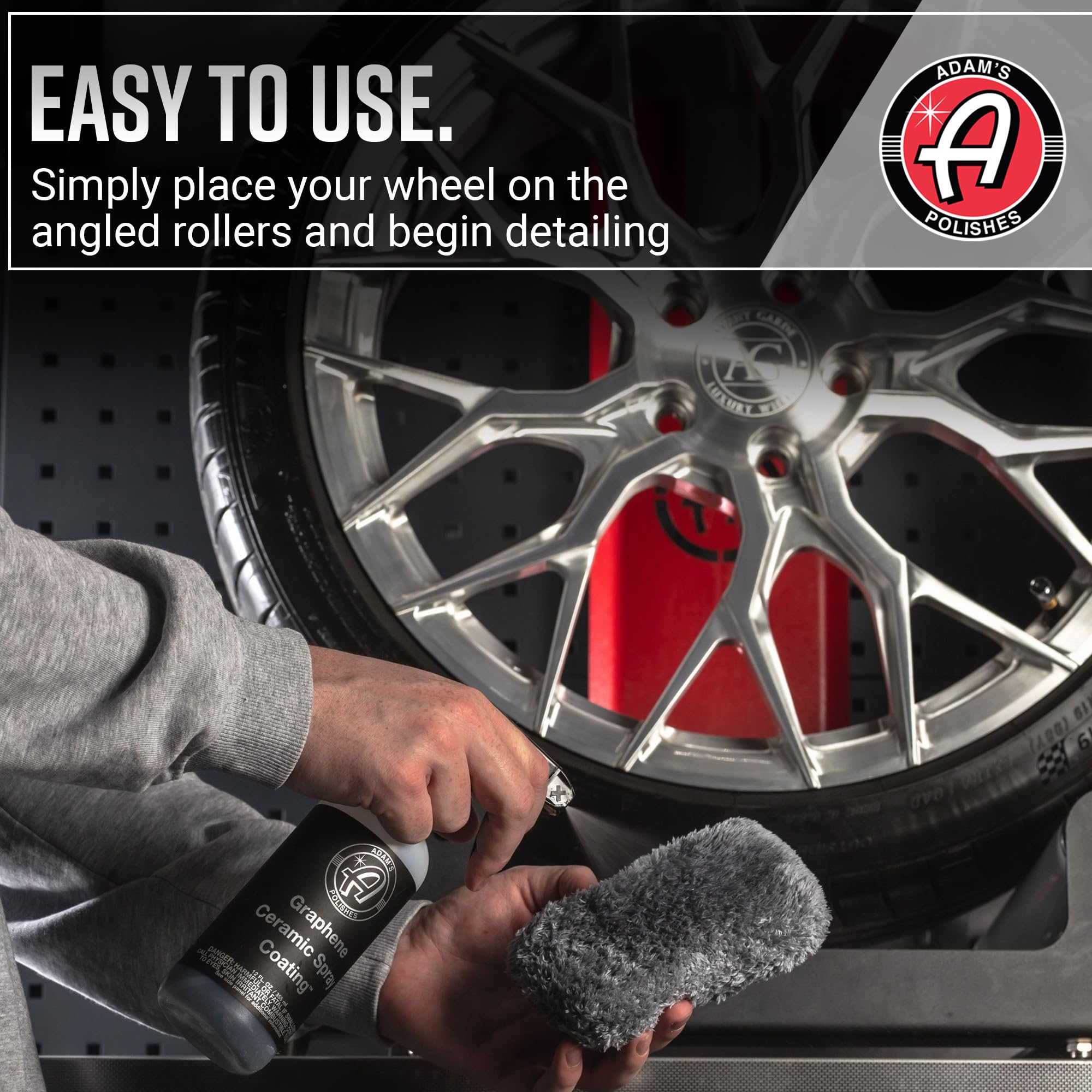 Adam's Polishes Rolling Wheel Detailing Stand - Wheel & Tire Car Detailing Roller for Cleaning, Ceramic Coating, Applying Tire Shine & Car Wheel Wash | Garage Accessory for Detailers - Image 7