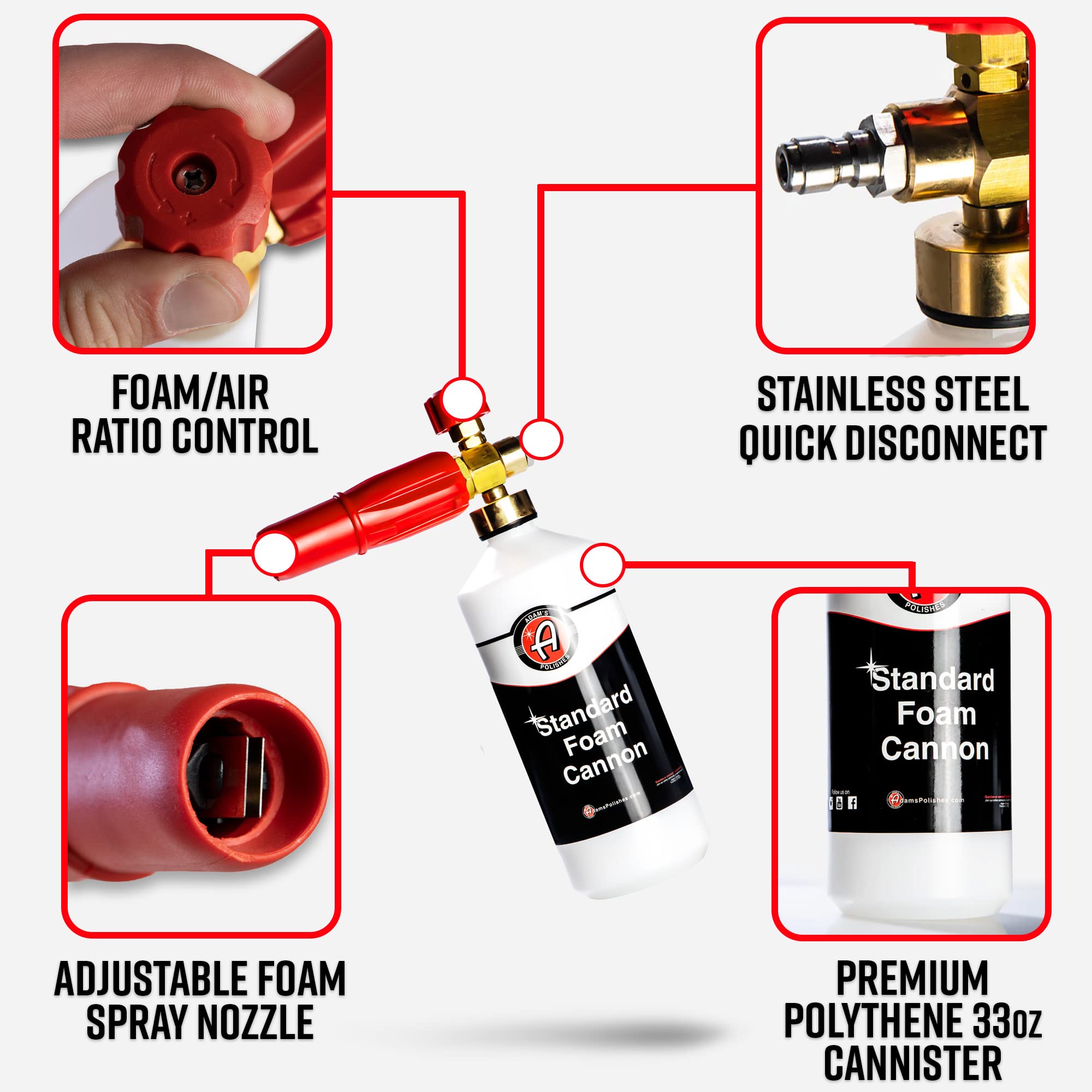 Adam's Polishes Standard Foam Cannon & Snub Nose Combo - Foam Cannon Soap Sprayer for Car Wash, Patio & House Cleaning | Sprayer Cleaner Cannister for Pressure Washer - Image 2
