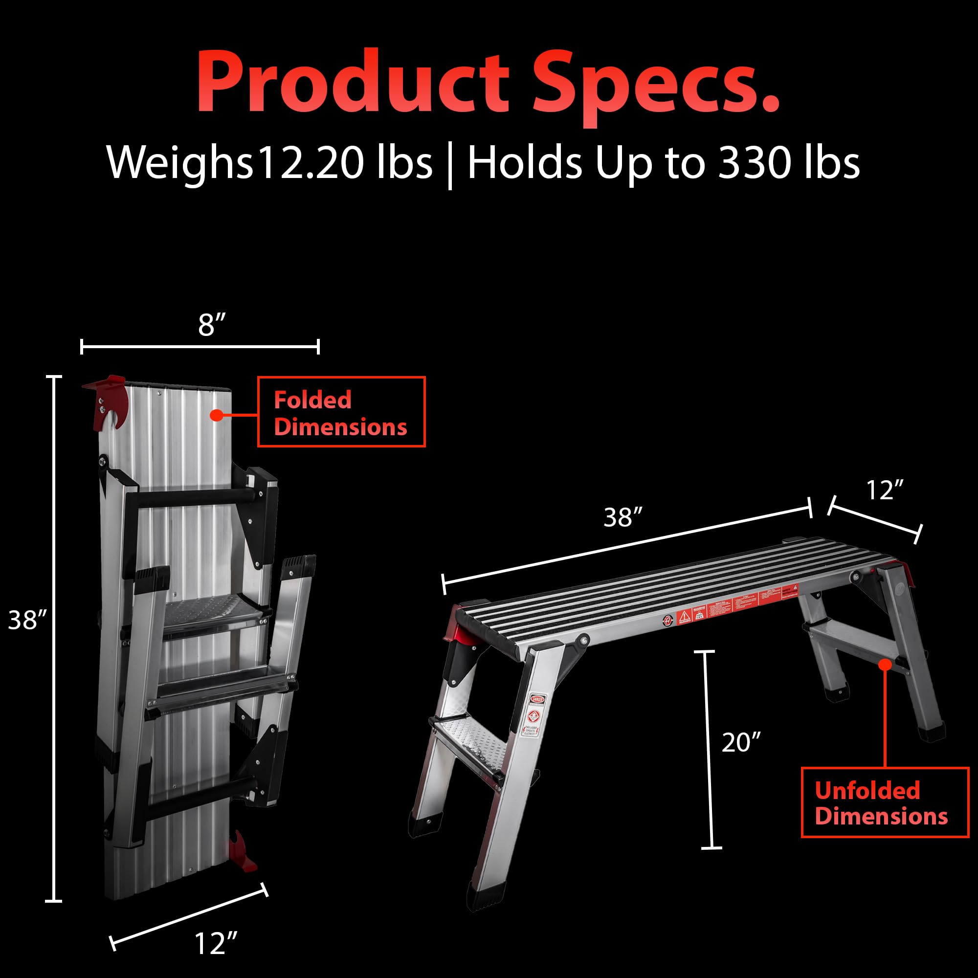 Adam's Polishes Standard Step Stool - Folding Foot Stool Ladder Or Work Bench For Auto Detailing Garage DIY Tool & Household Projects - Use During Car Wash Drying On Truck Boat or RV (38 x 12) - Image 2