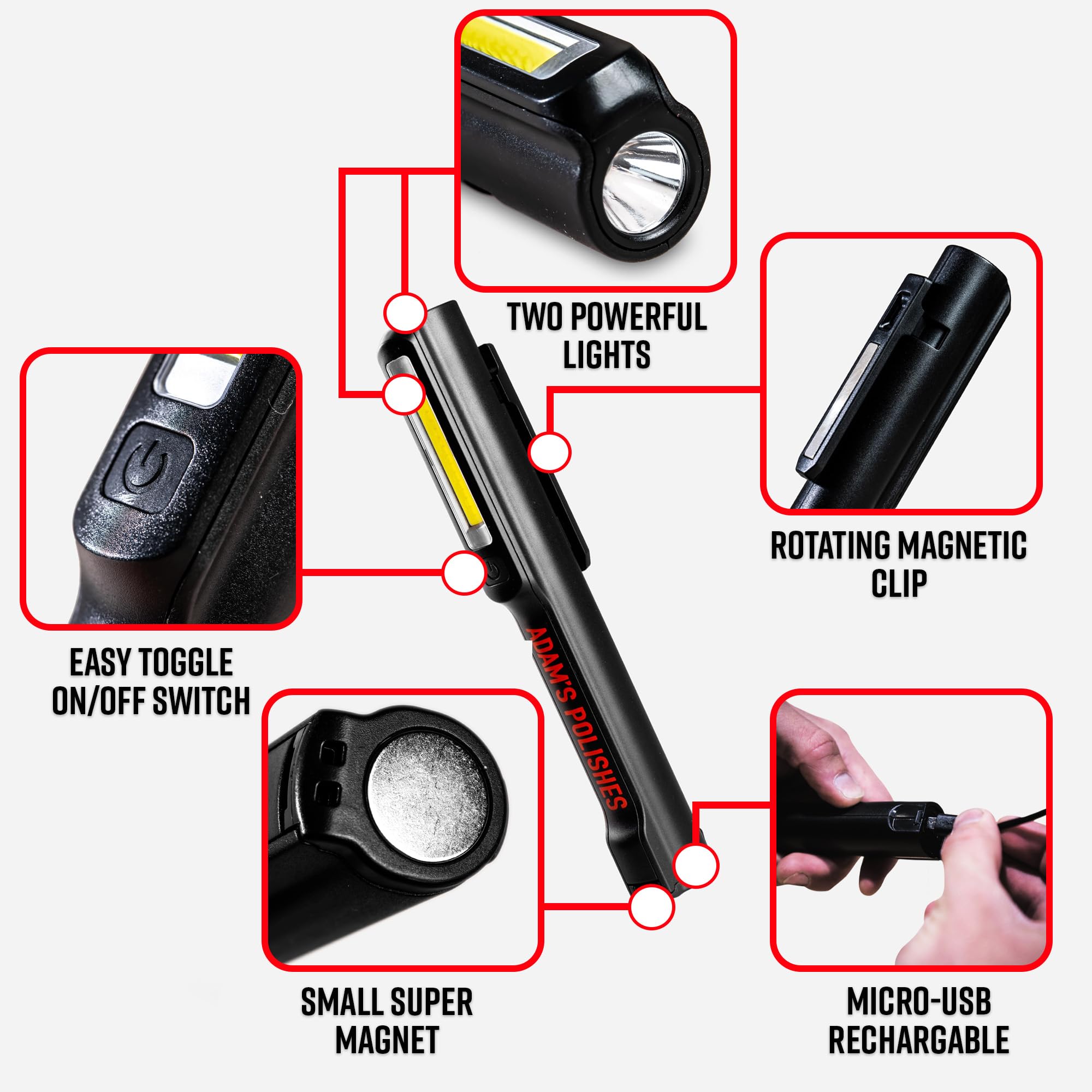 Adam's Polishes Swirl Finder Flashlight - Ultra Bright 170 Lumen Mini Light - Easily Spot Imperfections and Swirls in Your Paint When Polishing and Correcting Your Vehicles Finish - Image 2
