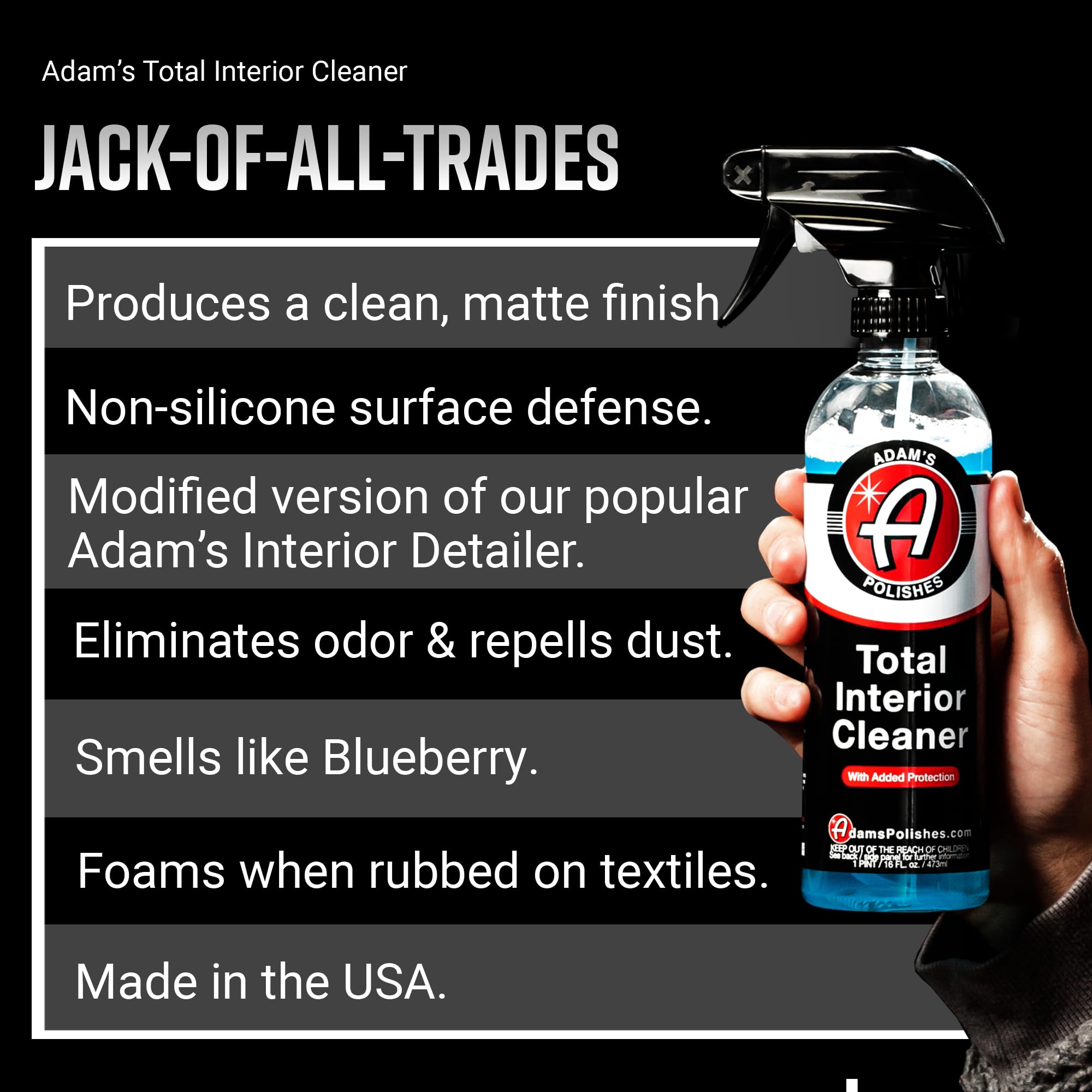 Adam's Polishes Total Interior Cleaner & Protectant, Quick Detailer & SiO2 Protection, Ceramic Infused, Anti-Static, OEM Finish, For Leather, Vinyl, Plastics, Glass & More - Image 2