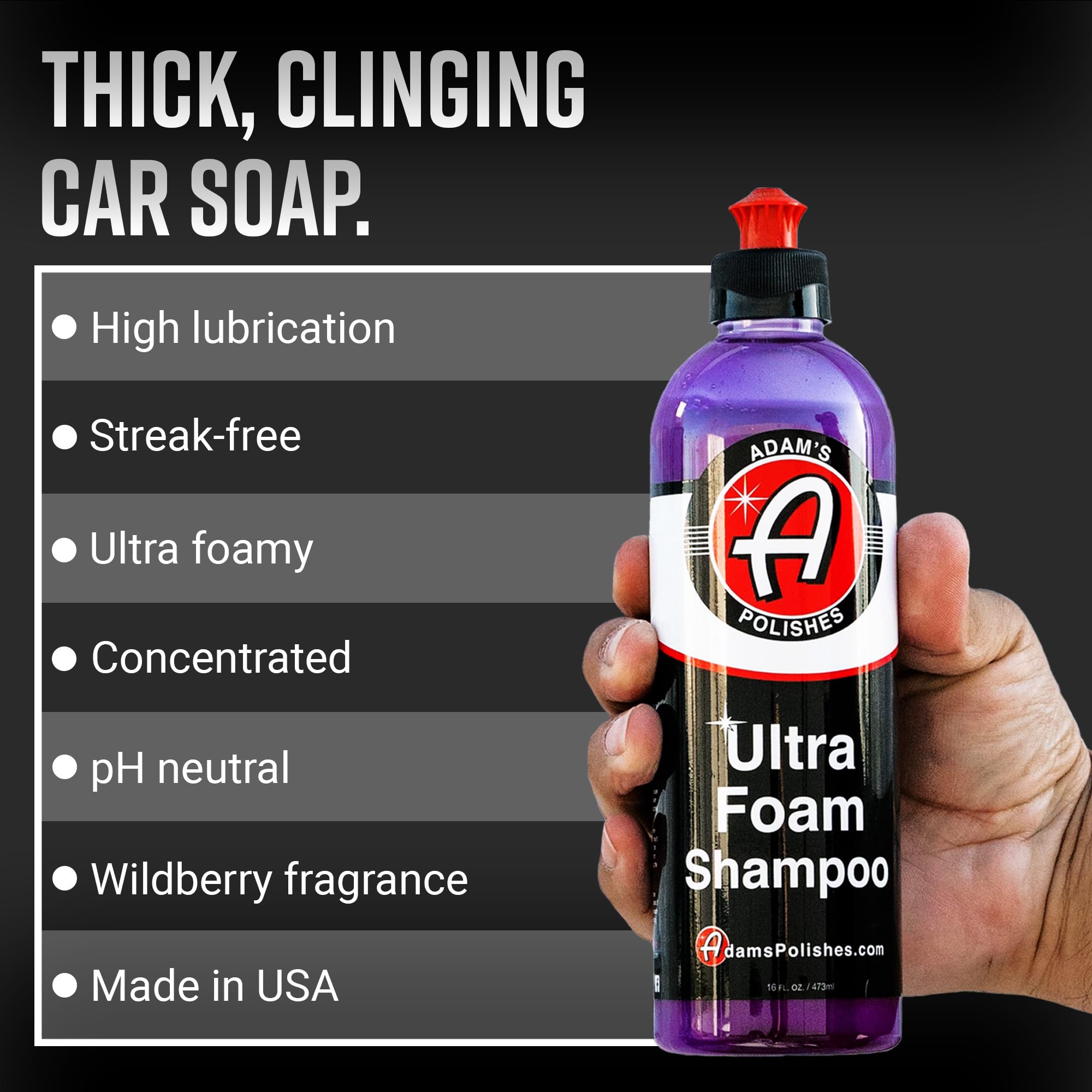 Adam's Polishes Ultra Foam Shampoo 16oz - Our Most Sudsy Car Shampoo Formula Ever - pH Neutral Formula for Safe, Spot Free Cleaning - Ultra Slick Formula, Wont Scratch or Leave Water Spots - Image 2