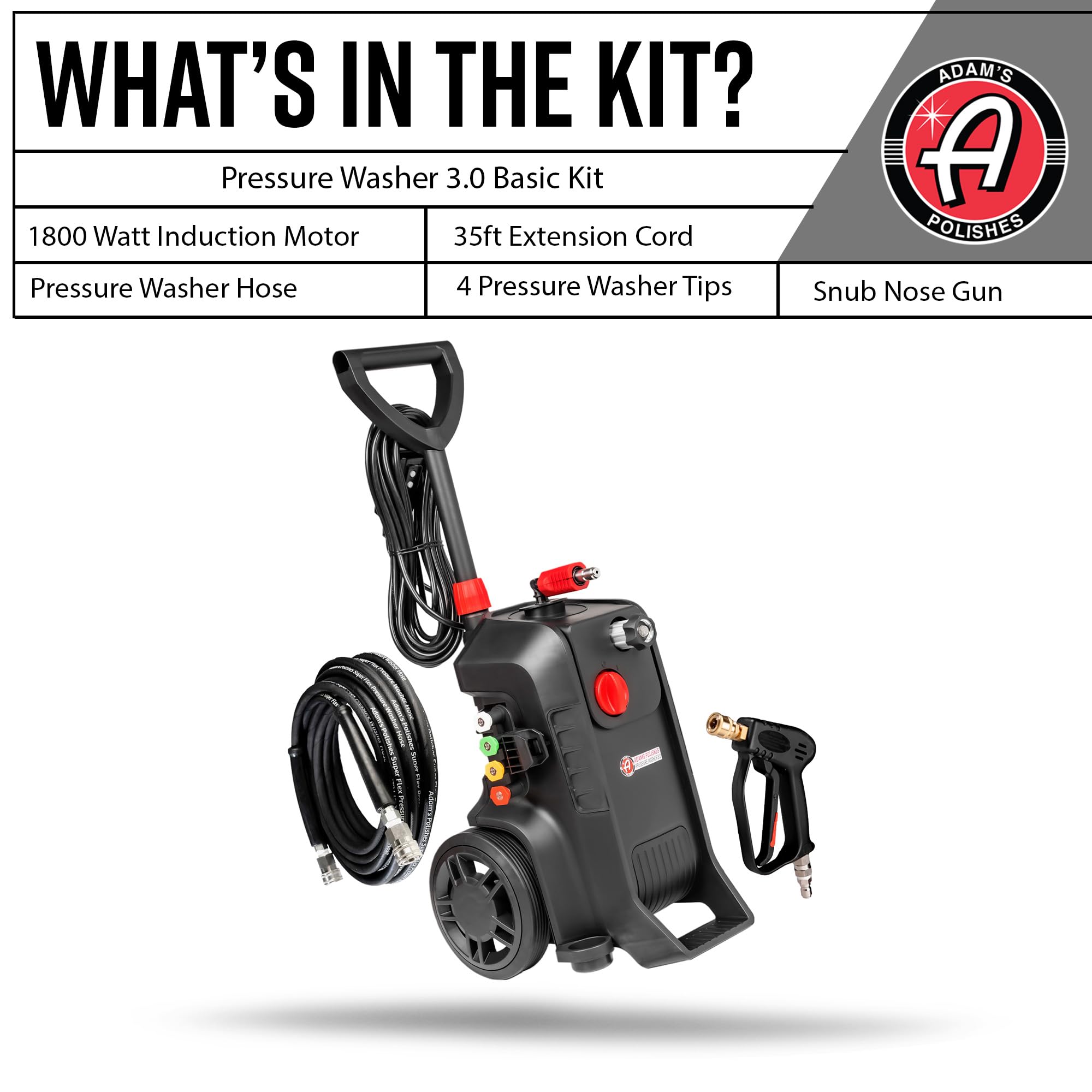Adam's Pressure Washer 3.0 Upgrade Kit- Powerful Car Washing Pressure Sprayer, Includes Snub Nose with Swivel & 30ft Hose |1260 PSI & 1.6 GPM| Clean Your Car, Truck, House, Sidewalk, Etc. - Image 2