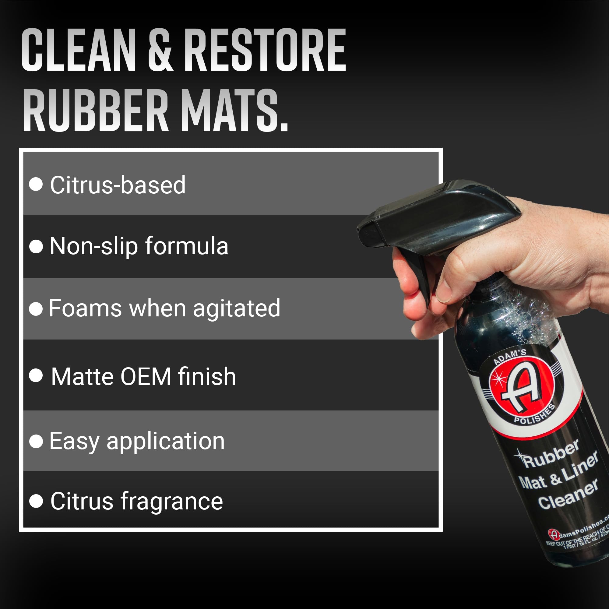 Adam's Rubber Mat & Liner Cleaner 16oz - Floor Mat Cleaner Restores Rubber, Plastic & Vinyl Mats For Car Detailing, Alos Works On Truck Bed Cargo Liners, Trunk Mat Accessories & More - Image 2