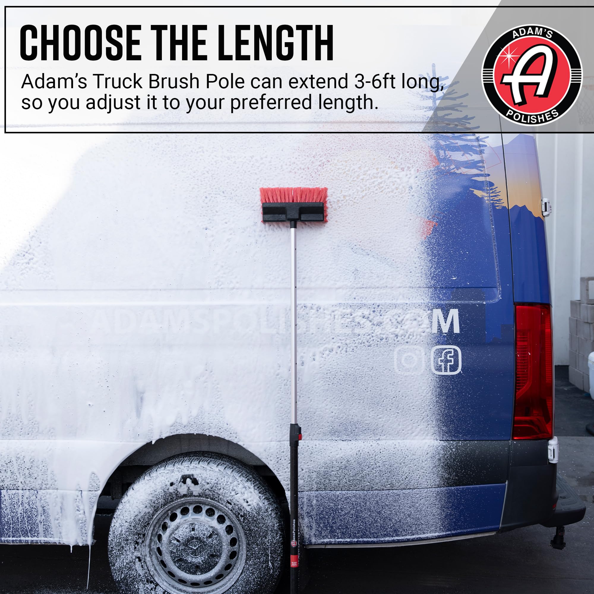 Adam's Truck Brush (3-6ft) - Adjustable Car Cleaning Brush & Pole Combo with Long Handle for Washing & Detailing Your Automotive Vehicle, RV, Truck or Boat - Image 3